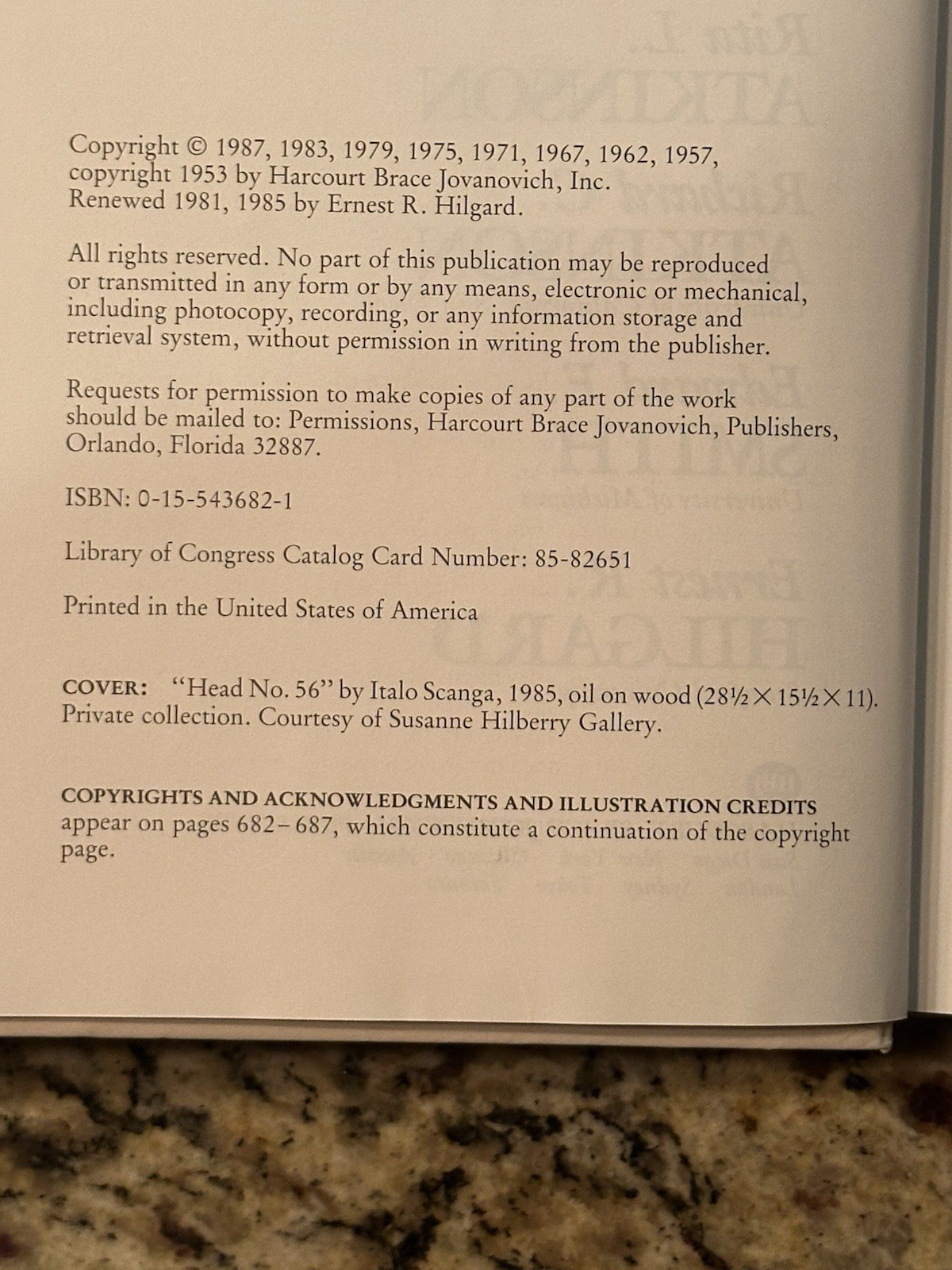 Introduction To Psychology 9th Edition Atkinson Smith Hilgard HBJ 0–15–543682-1