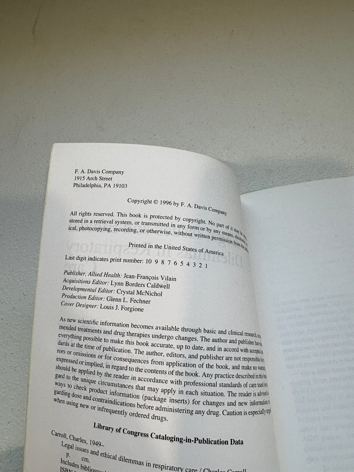 Legal Issues and Ethical Dilemmas in Respiratory Care Carroll 1996 F.A. Davis