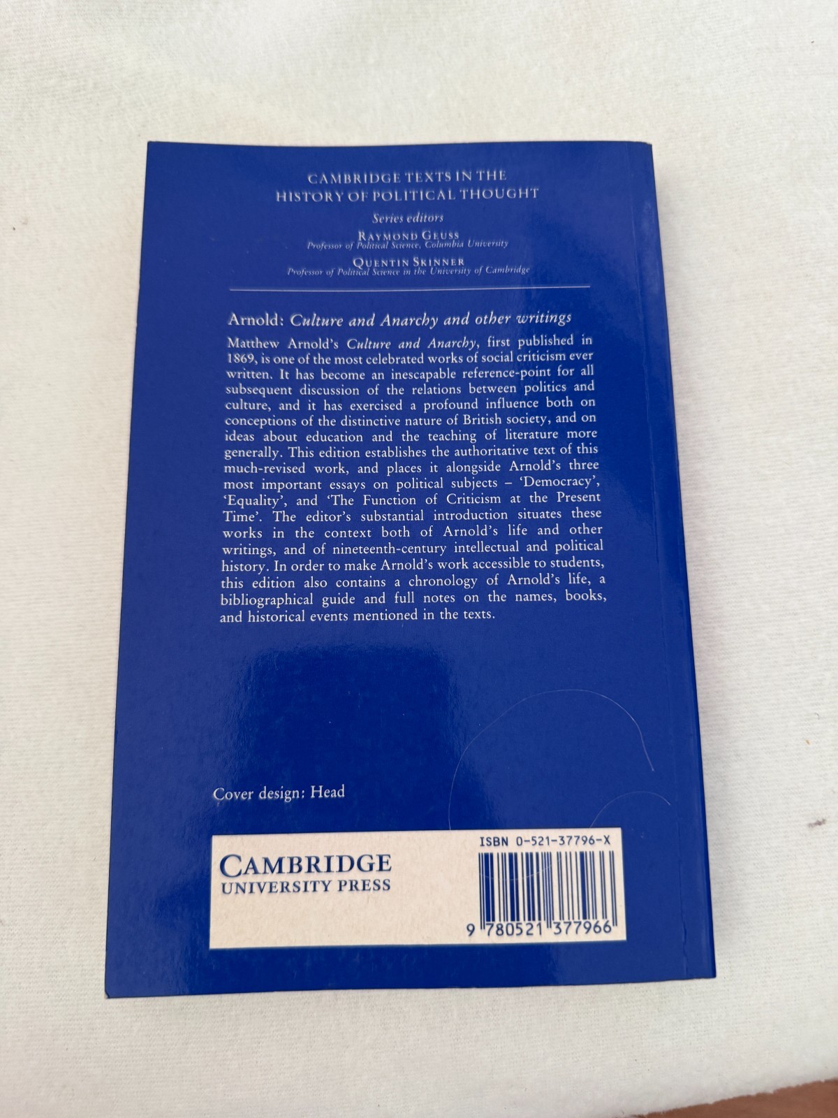 CULTURE AND ANARCHY Matthew Arnold PB Political Thought Cambridge Texts
