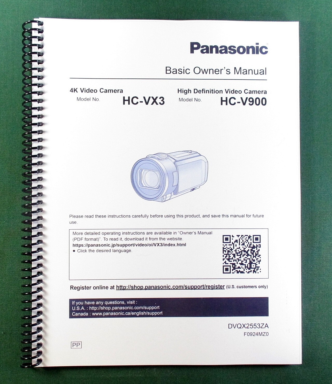 Panasonic HC-VX3 HC-V900 Basic Instruction Manual: 48 Pages & Protective Covers!