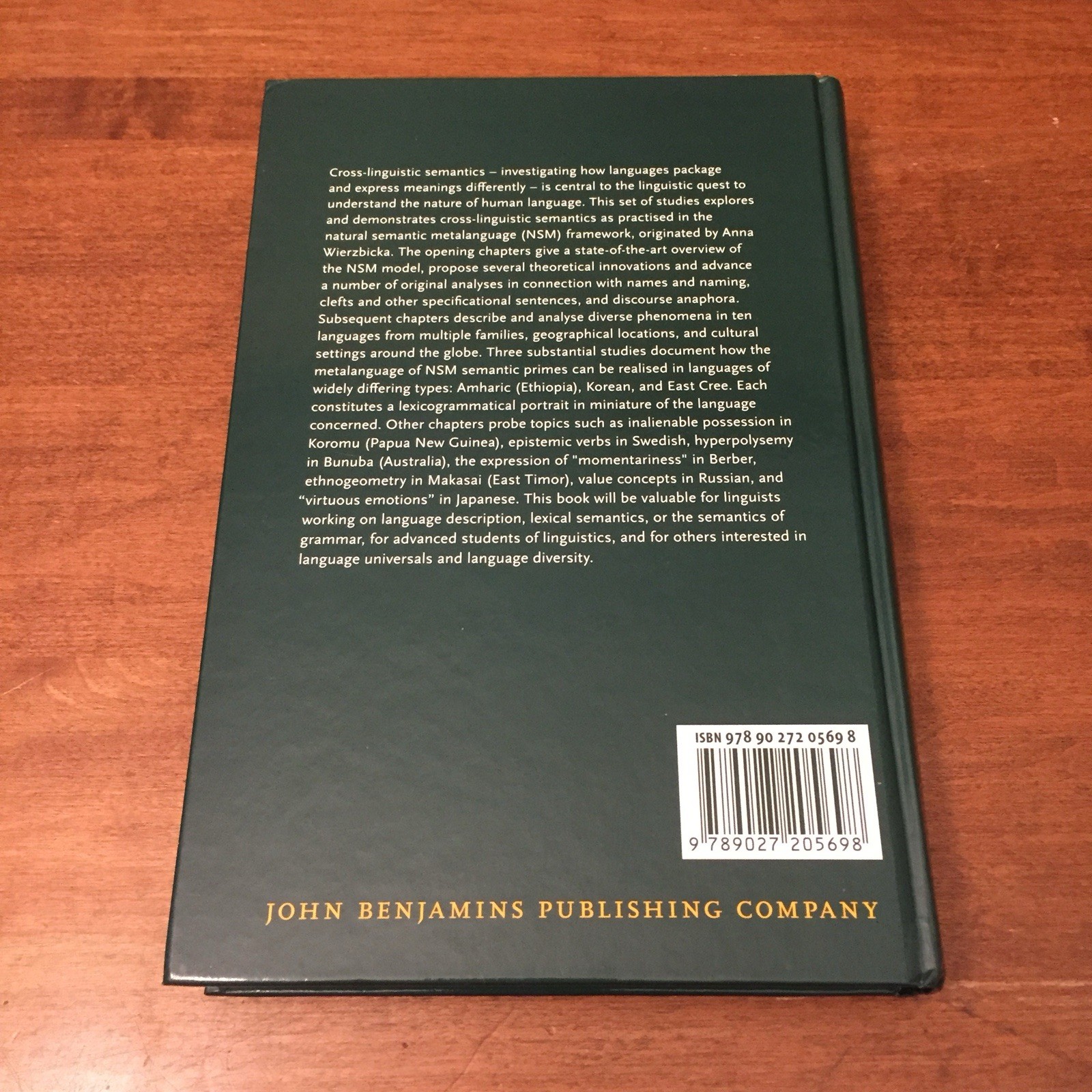 Cross-Linguistic Semantics Edited by Cliff Goddard 2008 Benjamins Hardcover VG