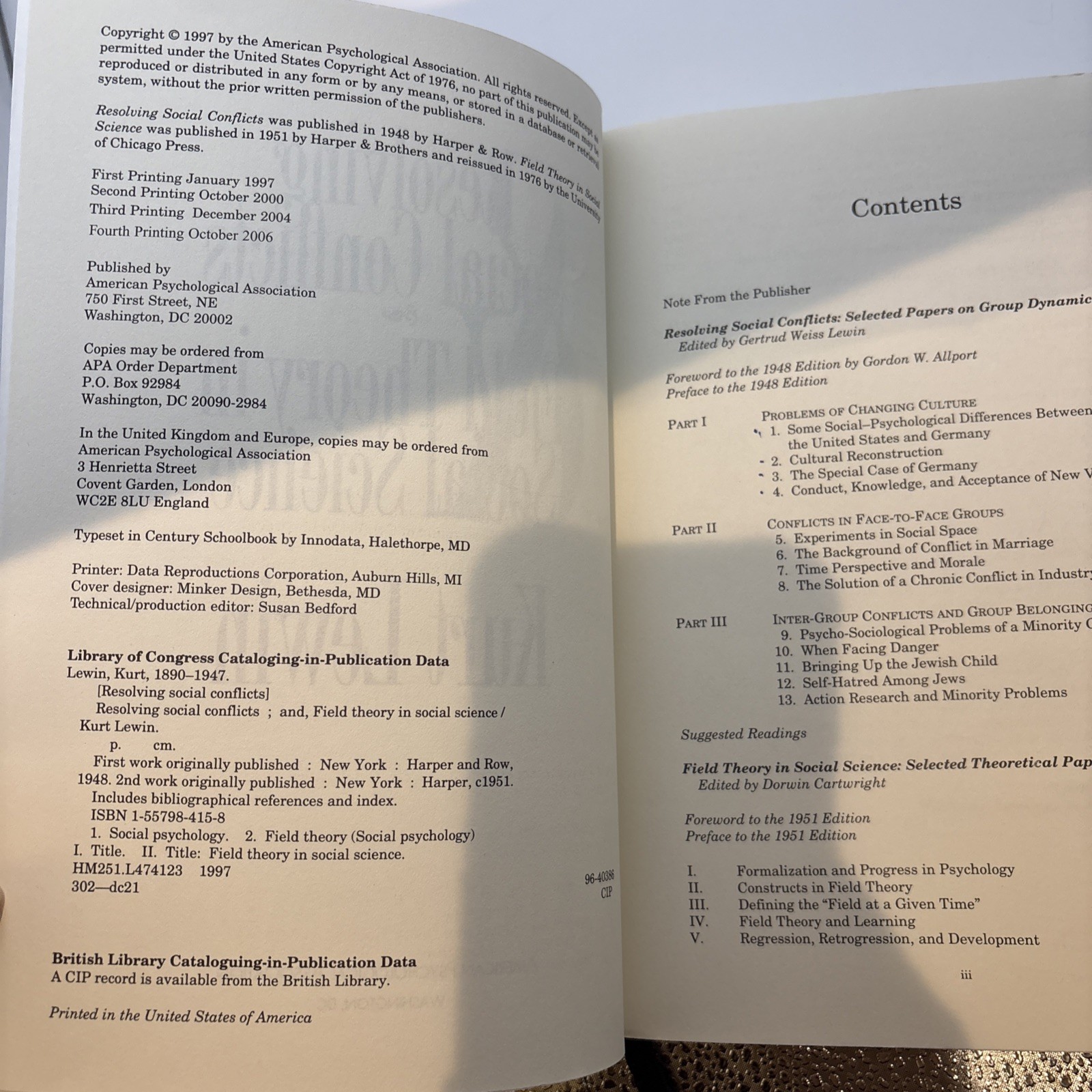 RESOLVING SOCIAL CONFLICTS: AND, FIELD THEORY IN SOCIAL SCIENCE BY Kurt Lewin