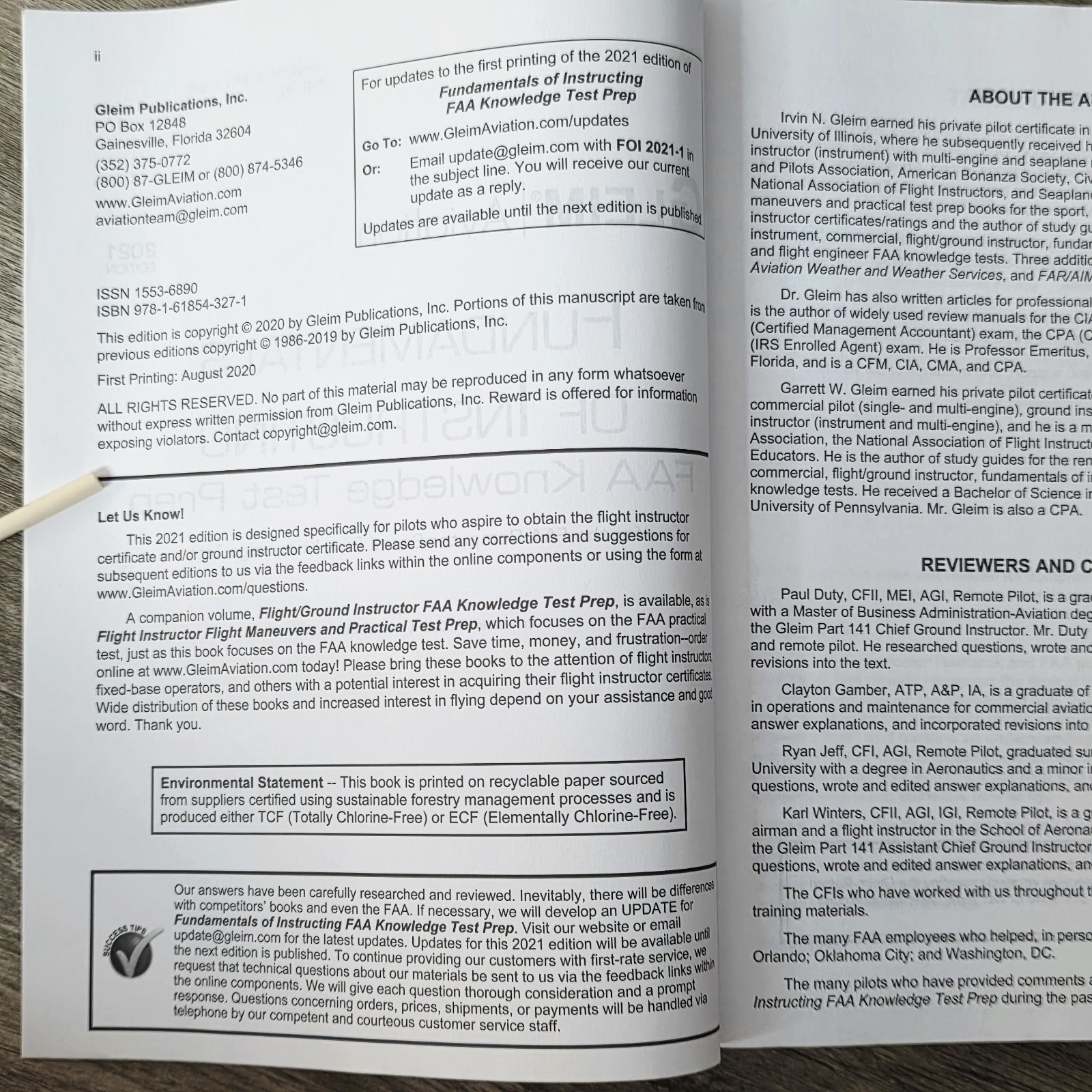 Fundimentals Of Instructing FAA Knowledge Test Prep 2021 Edition Gleim Aviation
