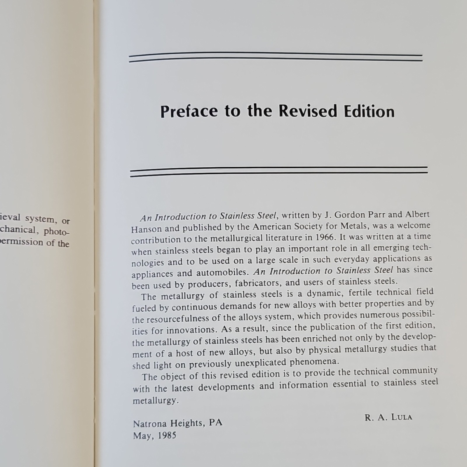 Stainless Steel R. A. Lula American Society for Metals HC Metallurgy 1986