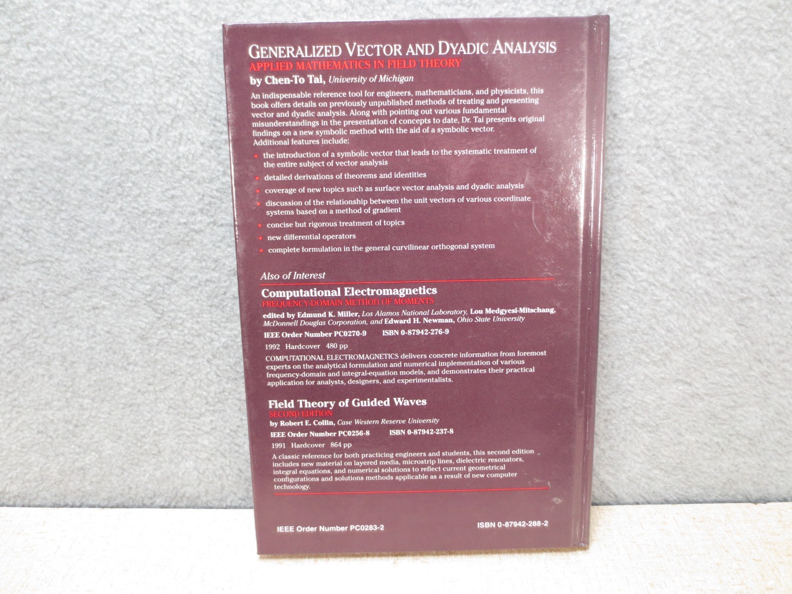 Generalized Vector and Dyadic Analysis Chen-To Tai 1992 Hardcover Field Theory