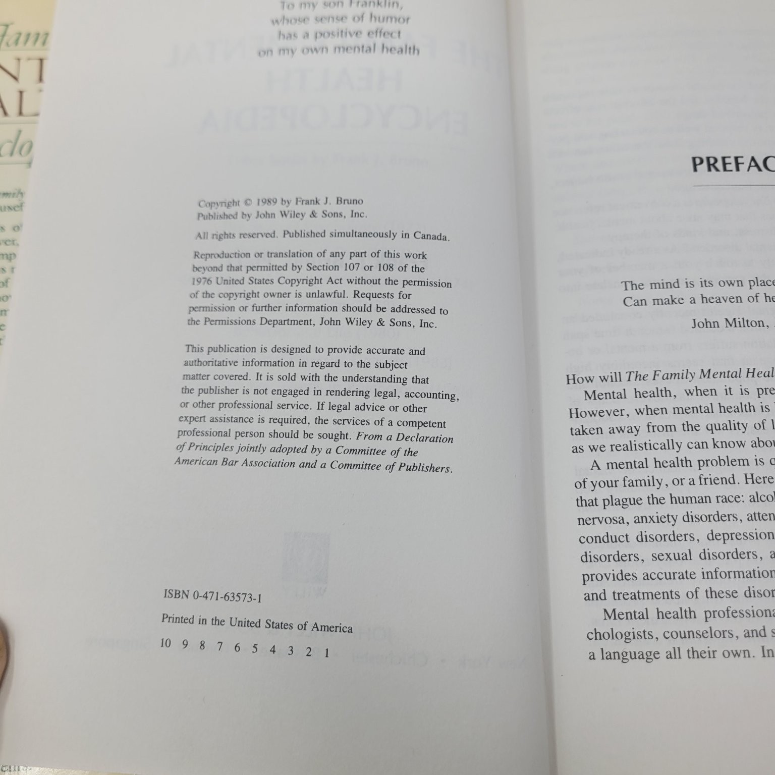 The Family Mental Health Encyclopedia Frank J. Bruno 1989 Psychology John Wiley