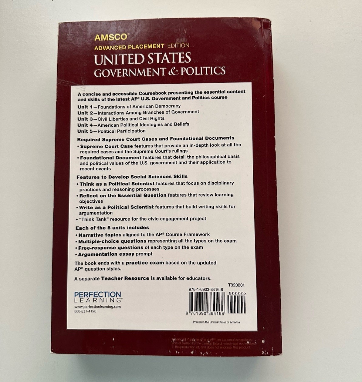 Perfection Learning AMSCO AP US Government & Politics Wolfford 2019 Paperback
