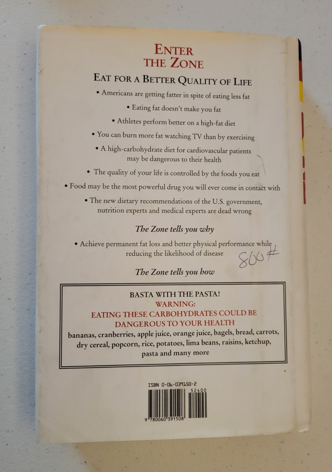 The Zone: A Dietary Road Map, Hardcover, Barry Sears, 1995, GOOD, 1st Edition