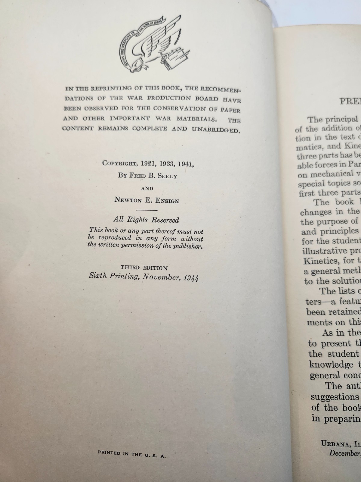 Analytical Mechanics for Engineers by Seely & Ensign (Hardcover, 1944, Third Ed)