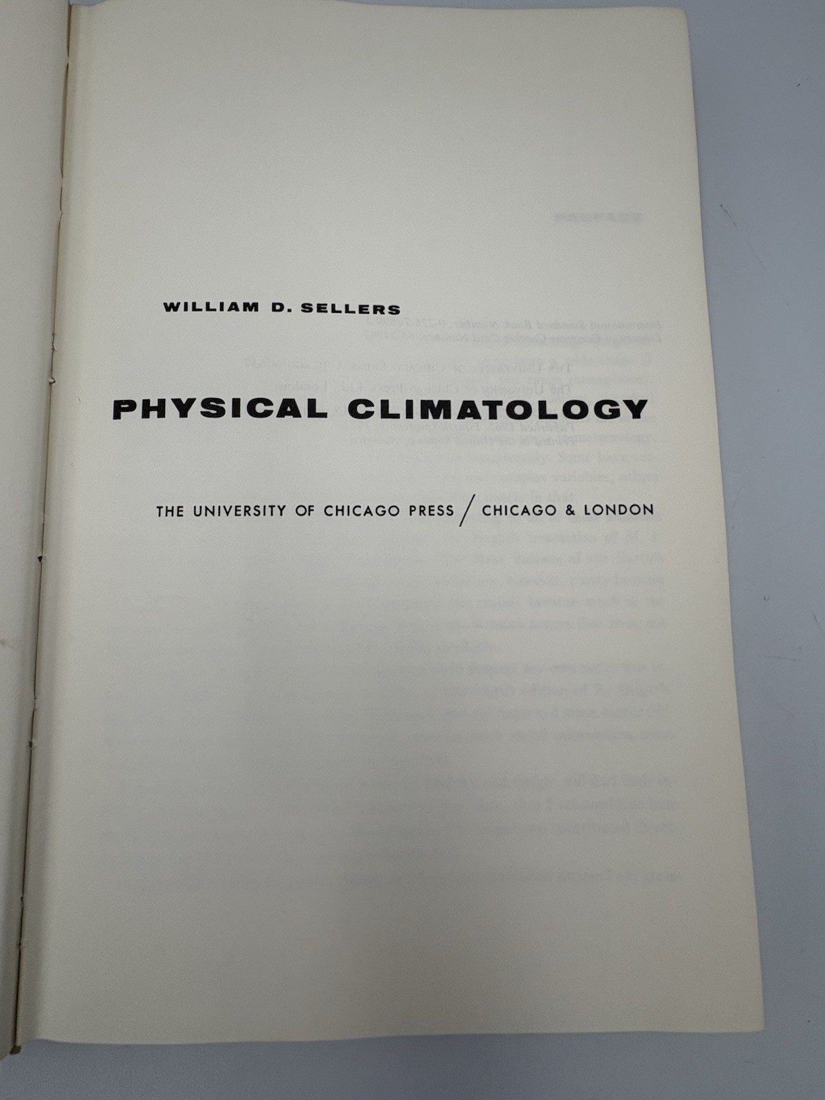 Physical Climatology By William D. Sellers (1969) Hardcover DJ