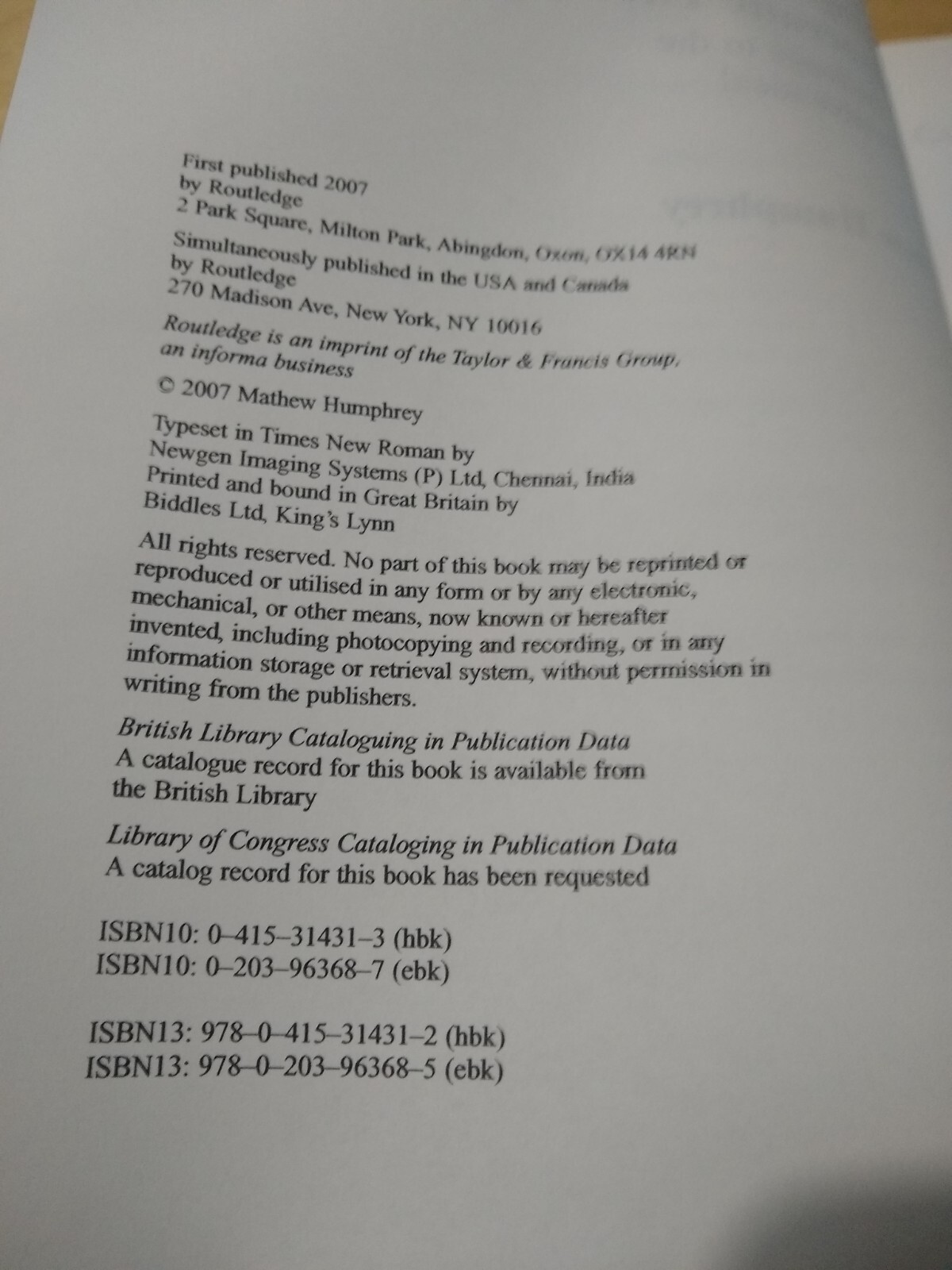 Ecological Politics and Democratic Theory (2007 h’back Humphrey environmentalism