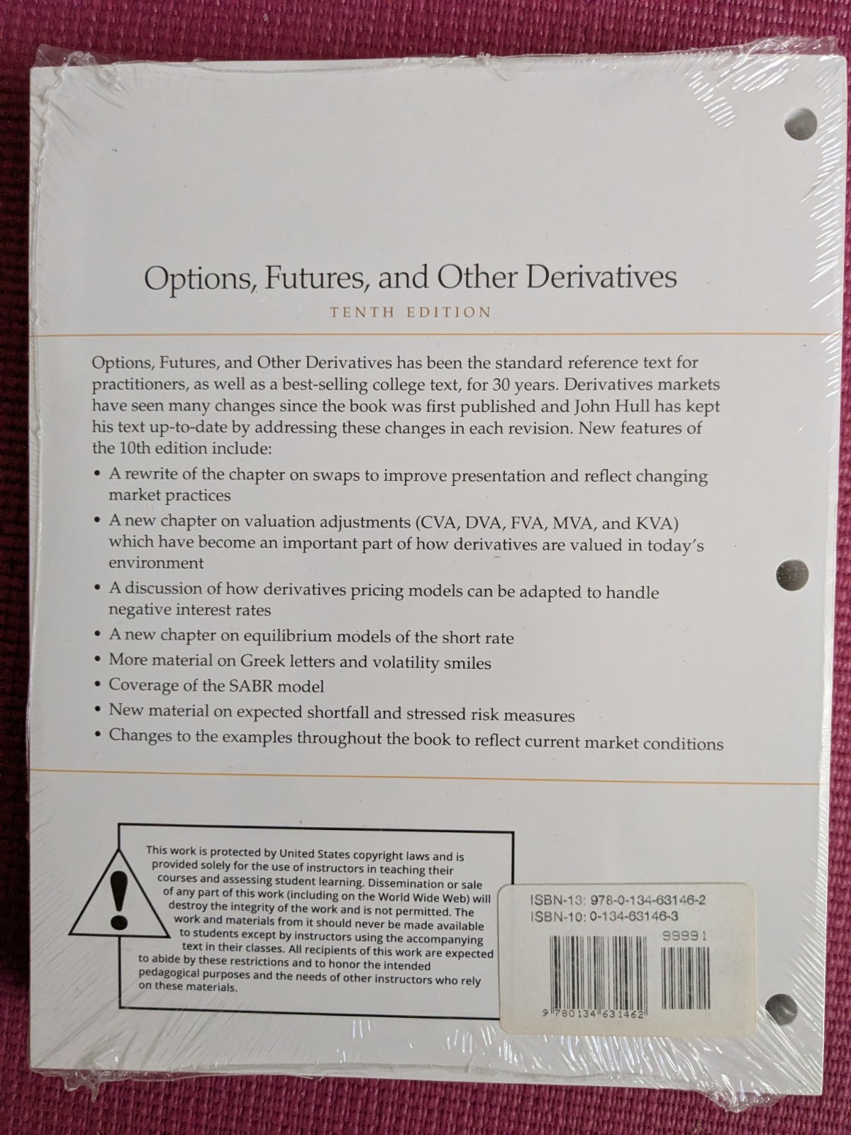 Loose Leaf Copy: Options, Futures, and Other Derivatives – Hardcover, by Hull