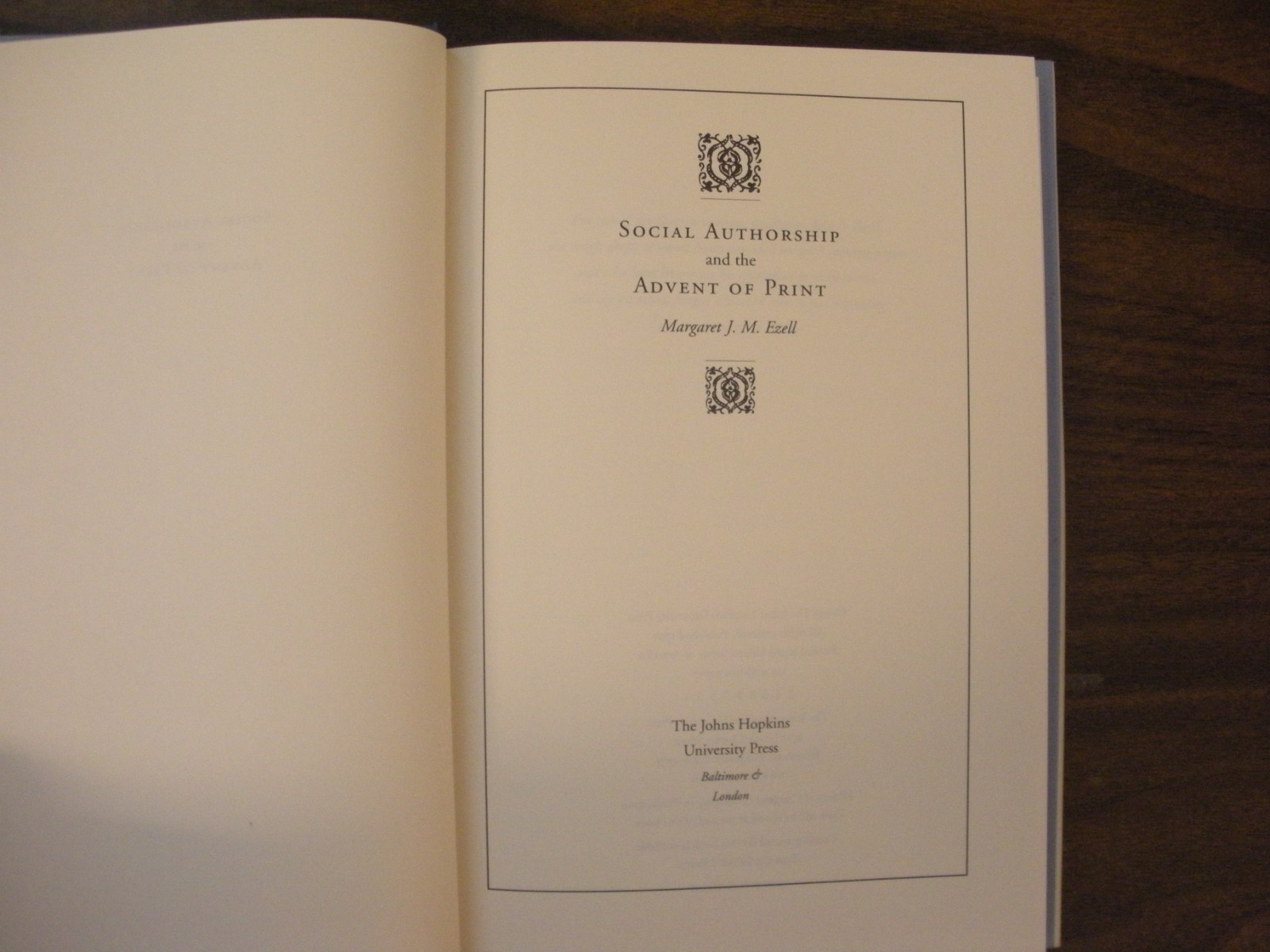 Social Authorship and the Advent of Print by Ezell
