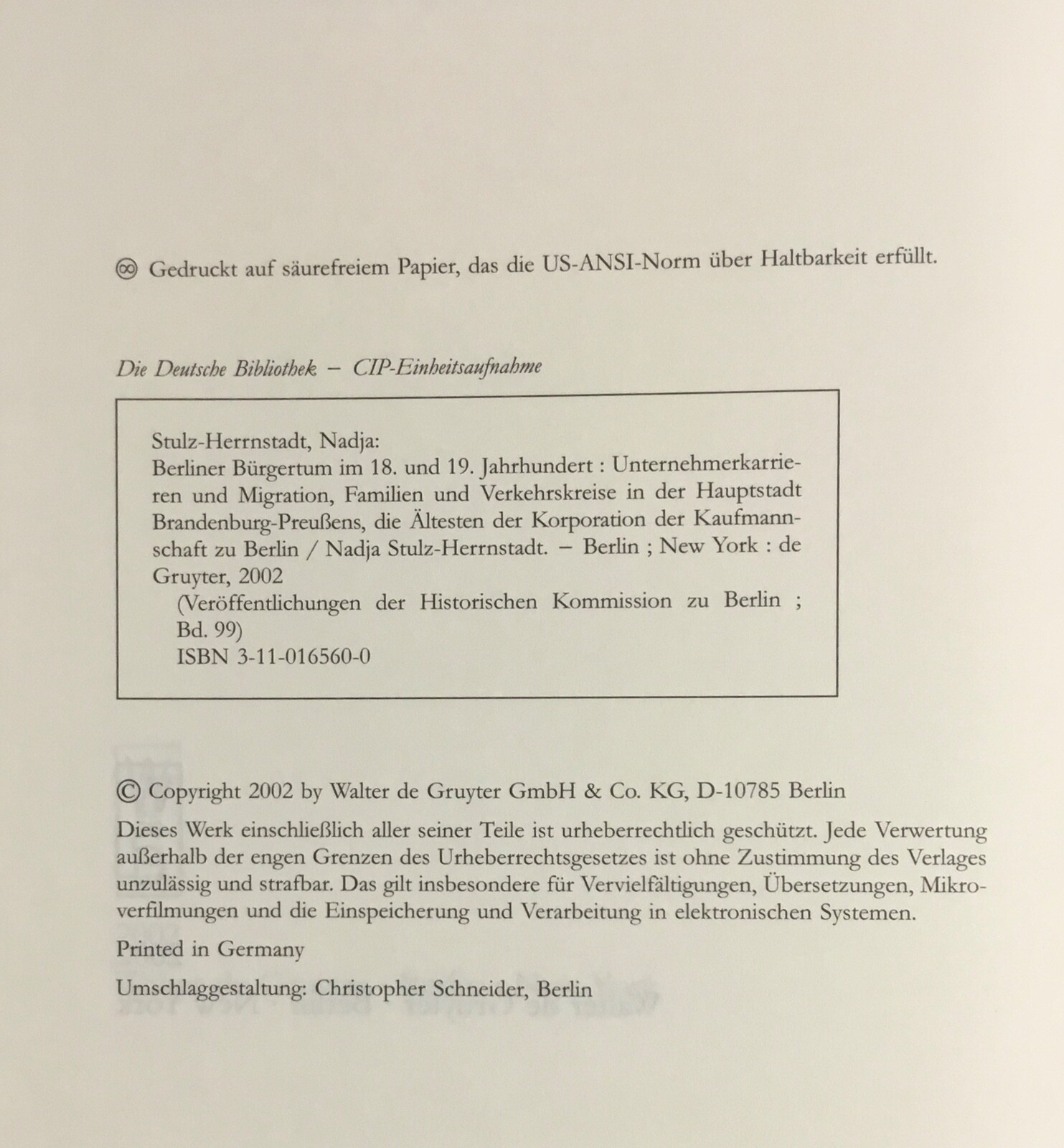 Berliner Bürgertum 18. & 19. Jahrhundert German 2002 Hardcover Good Cond.