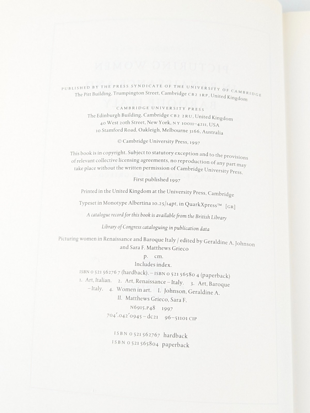 Picturing Women in Renaissance and Baroque Italy 1997 Paperback