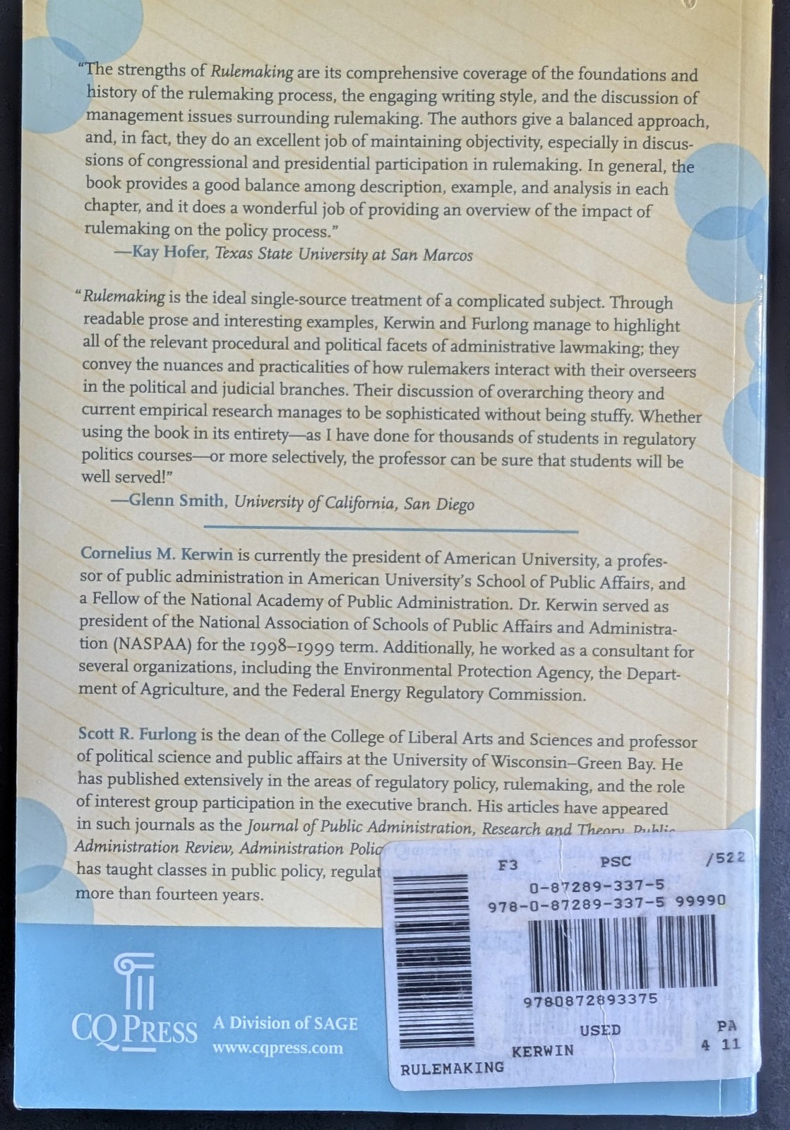 Rulemaking : How Government Agencies Write Law and Make Policy (Free Shipping)
