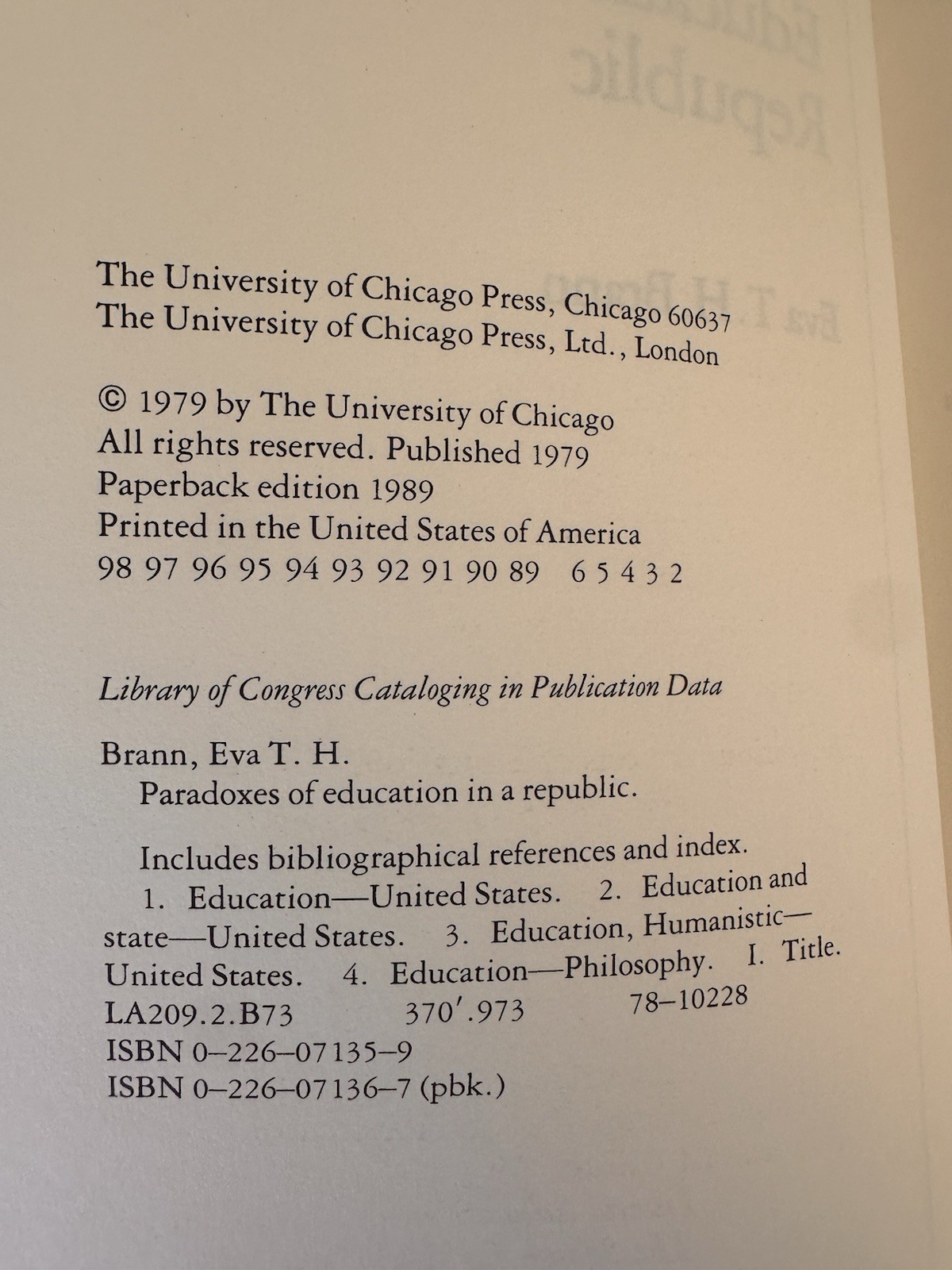 PARADOXES OF EDUCATION IN A REPUBLIC By Eva T. H. Brann