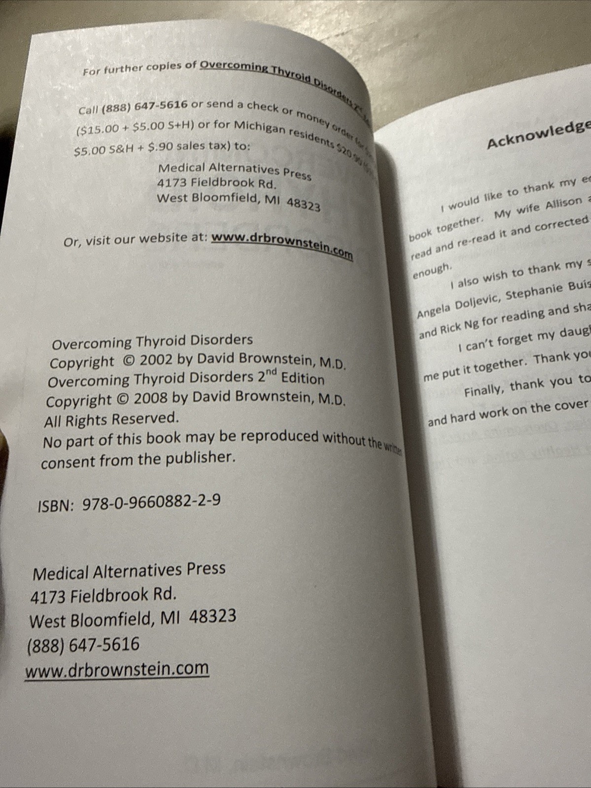 Overcoming Thyroid Disorders by David Brownstein MD (2008) 2nd Edit NEW