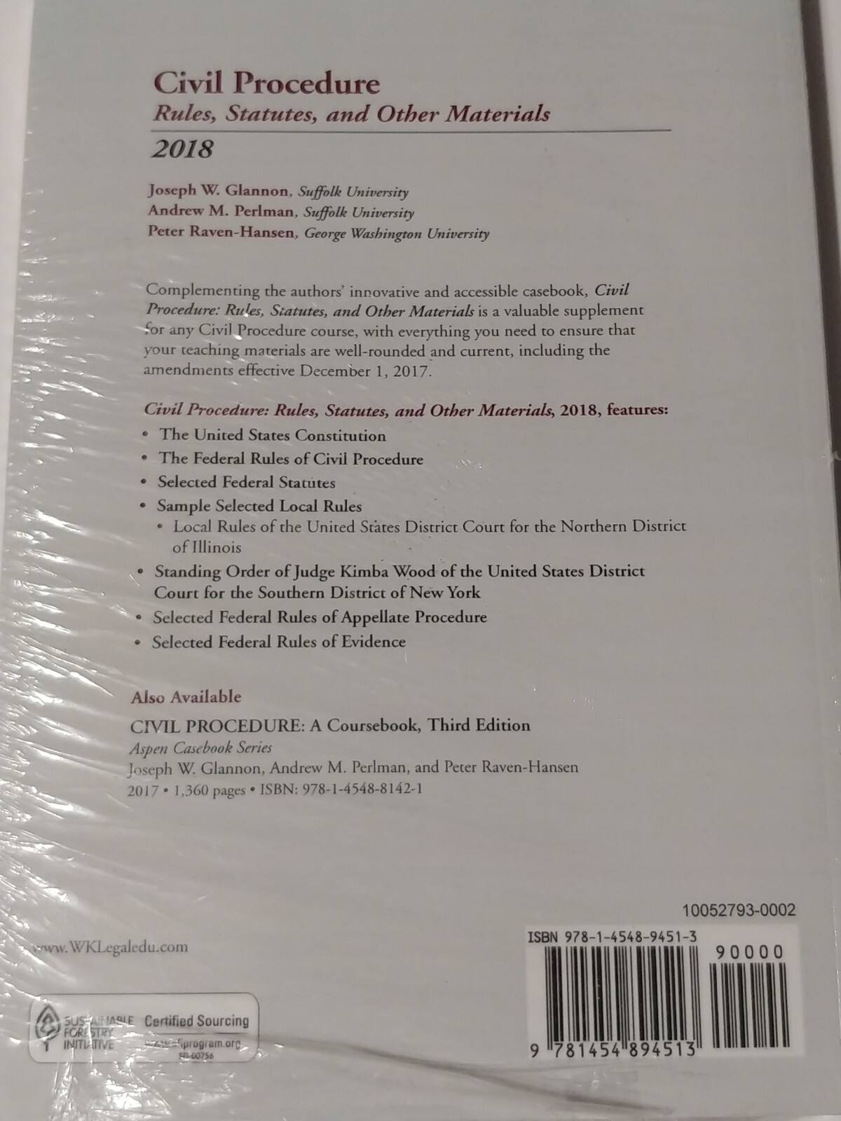 Civil Procedure Book 2018 Rules Statutes Other Wolters Kluwer Soft Cover NEW NIP