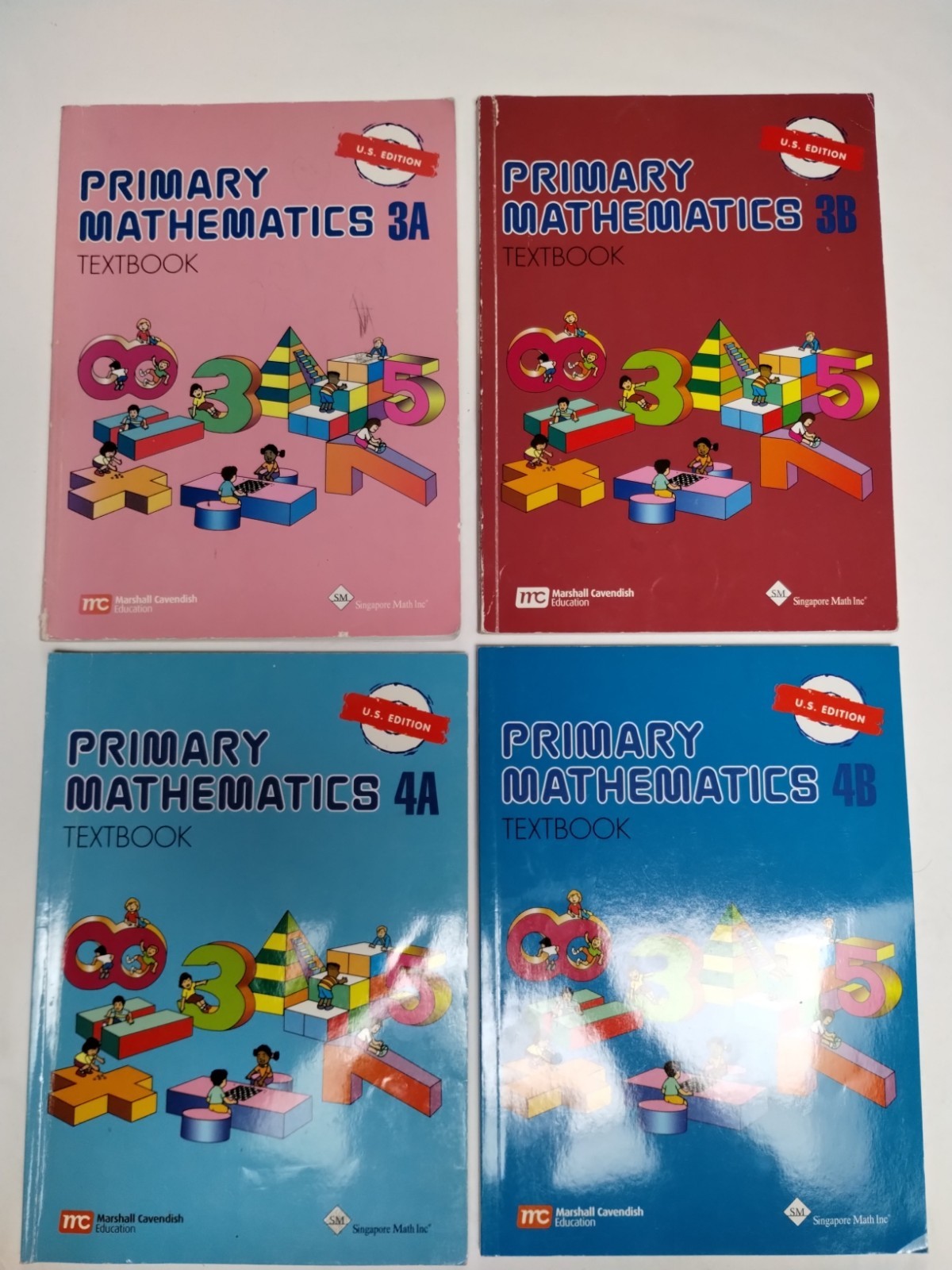 (4) Primary Mathematic Textbooks: 3A, 3B, 4A, 4B by Singapore Math Inc. 2014 PB