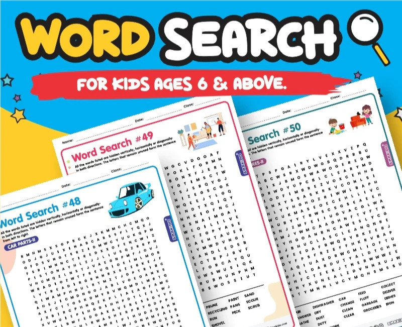 Word Search Puzzles | 50 Pages + Answers- Improve Kids Vocabulary, Spelling