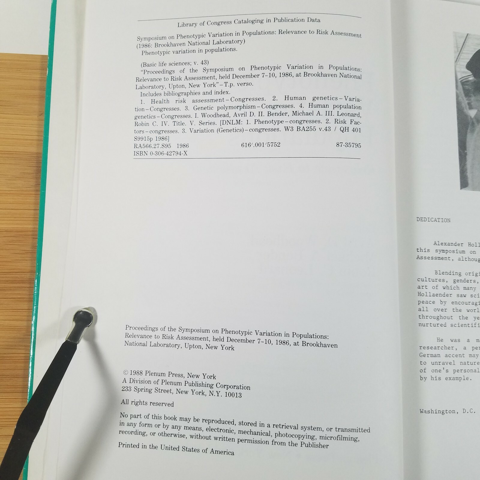 Phenotypic Variation in Populations: Relevance to Risk Assessment – 1988 Edition