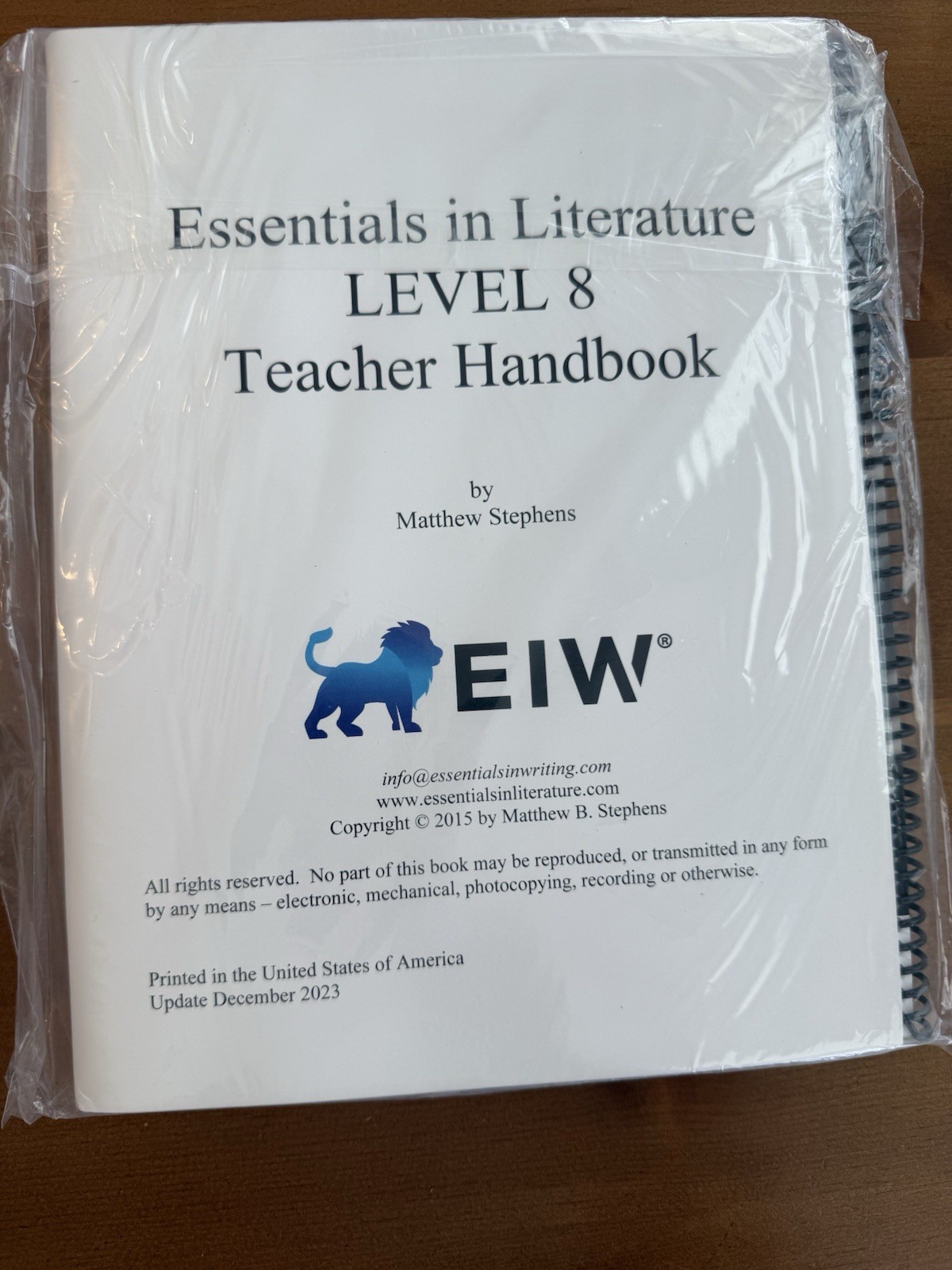 Essentials in Writing AND Literature 8 Notebook, Night Book, + Teacher Handbook