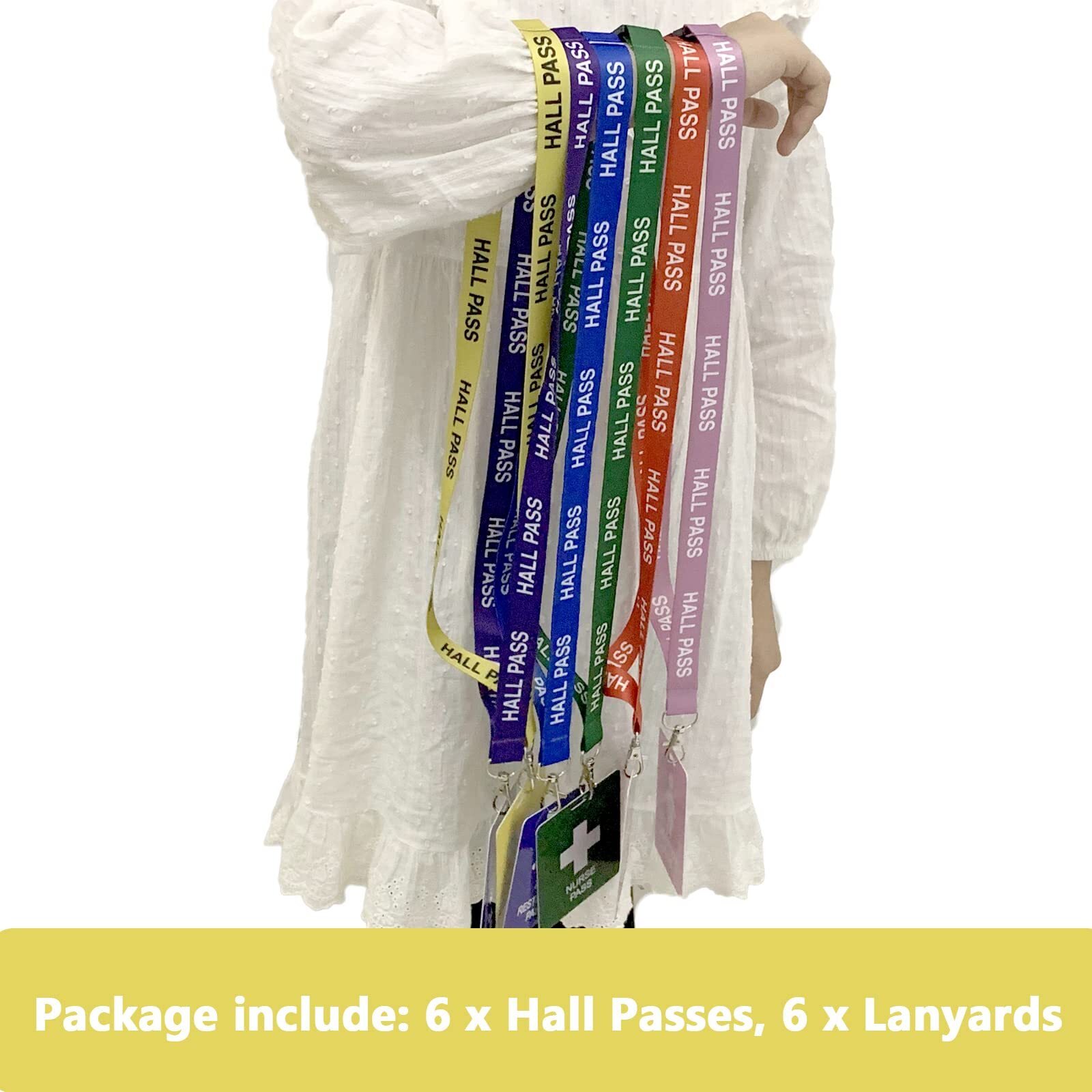 Student Hall Pass Lanyards with Unbreakable Card Passes 6PCS School Office Set