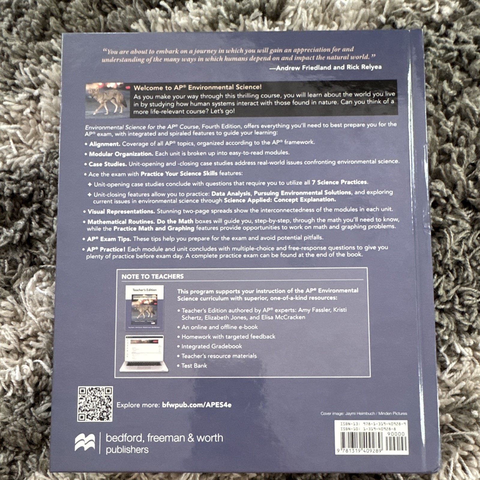 Environmental Science for the AP Course 4th Ed ISBN 9781319409289