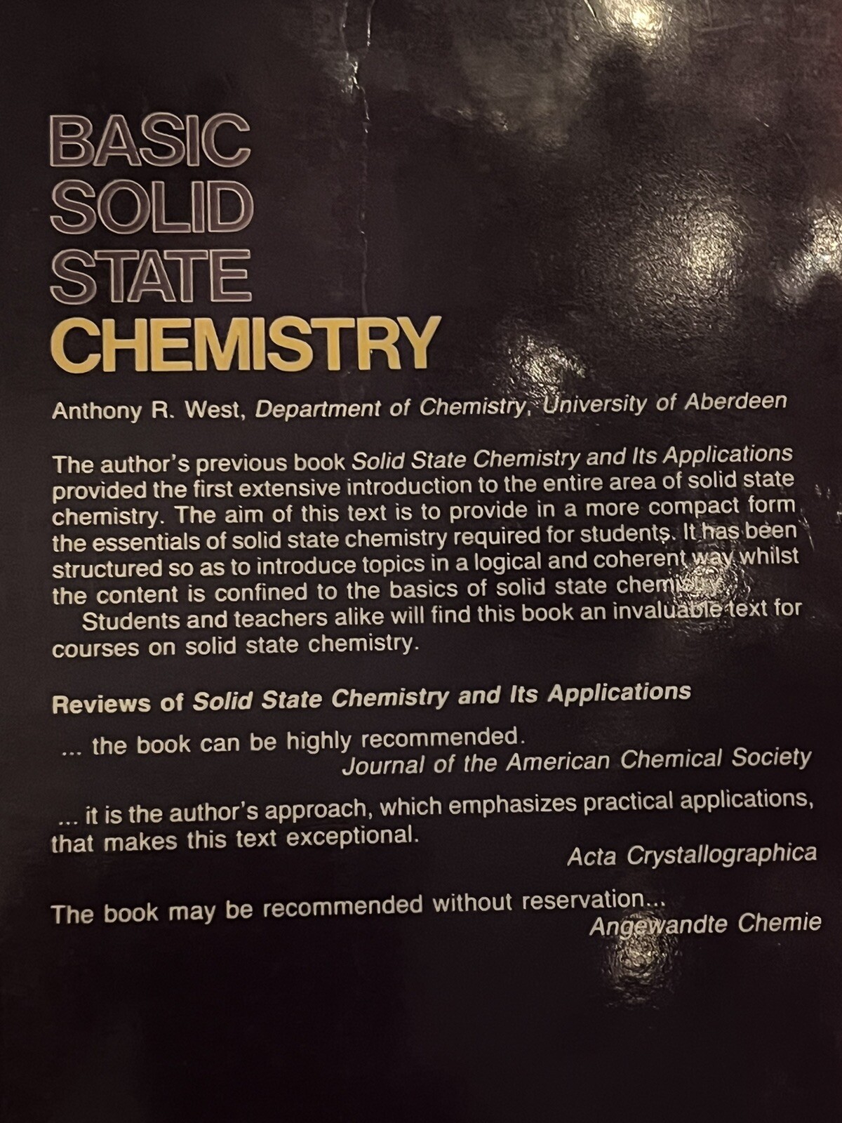 Basic Solid-State Chemistry Abridged Paper by Anthony R. West (1988, Trade…
