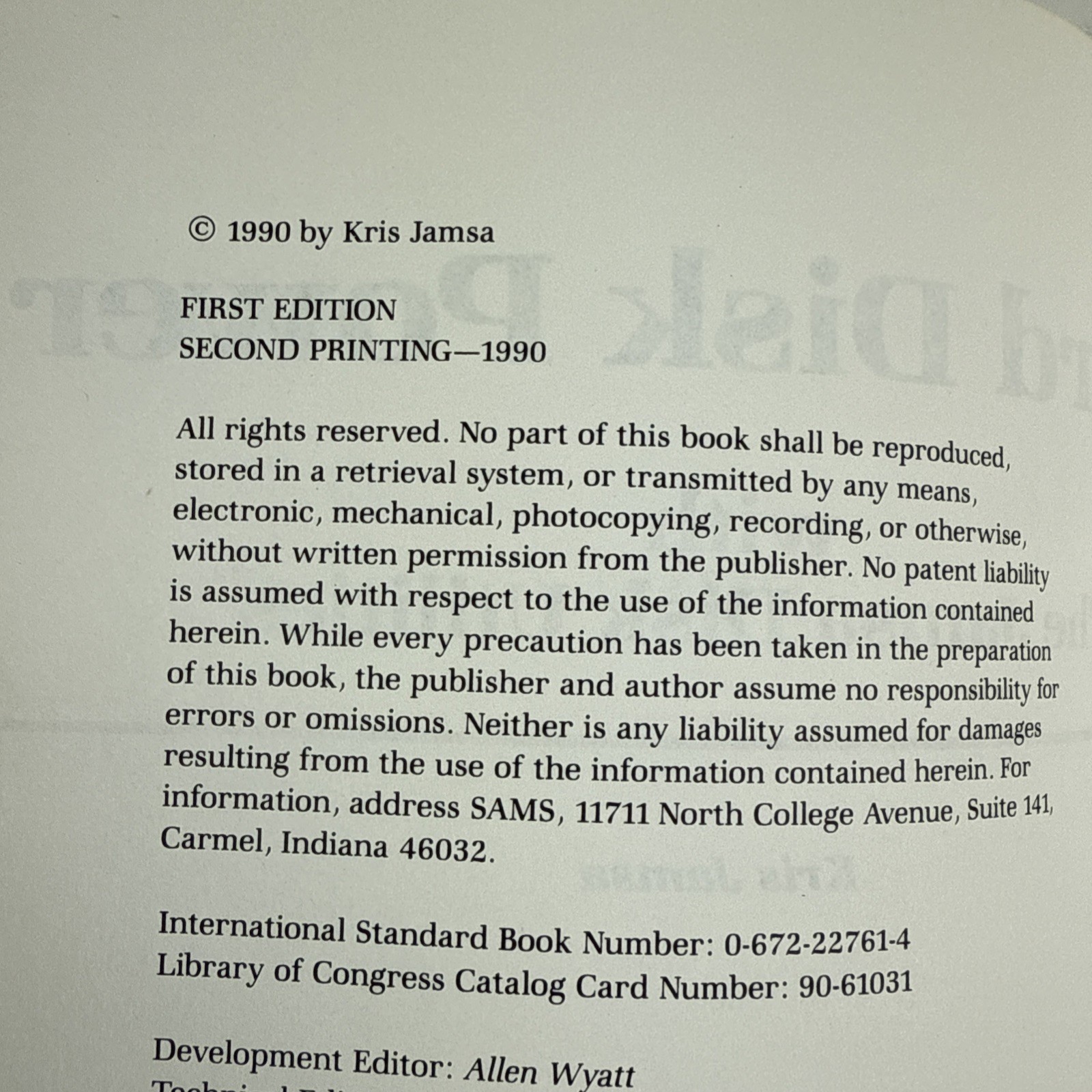 Sams Hard Disk Power Kris Jamsa Book 2 Floppy Disks Vintage 1990 MS DOS