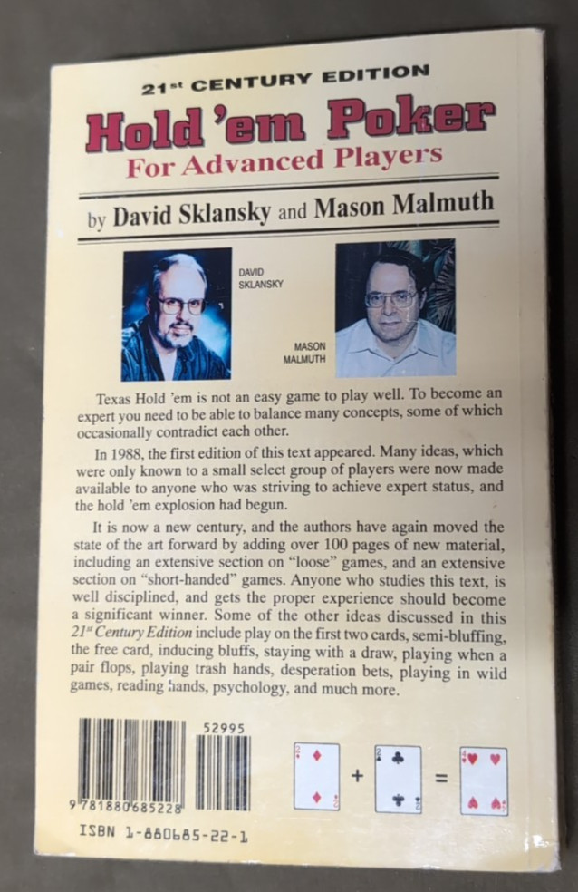 Hold’em Poker for Advanced Players (3rd Ed, 1999) – Sklansky & Malmuth –