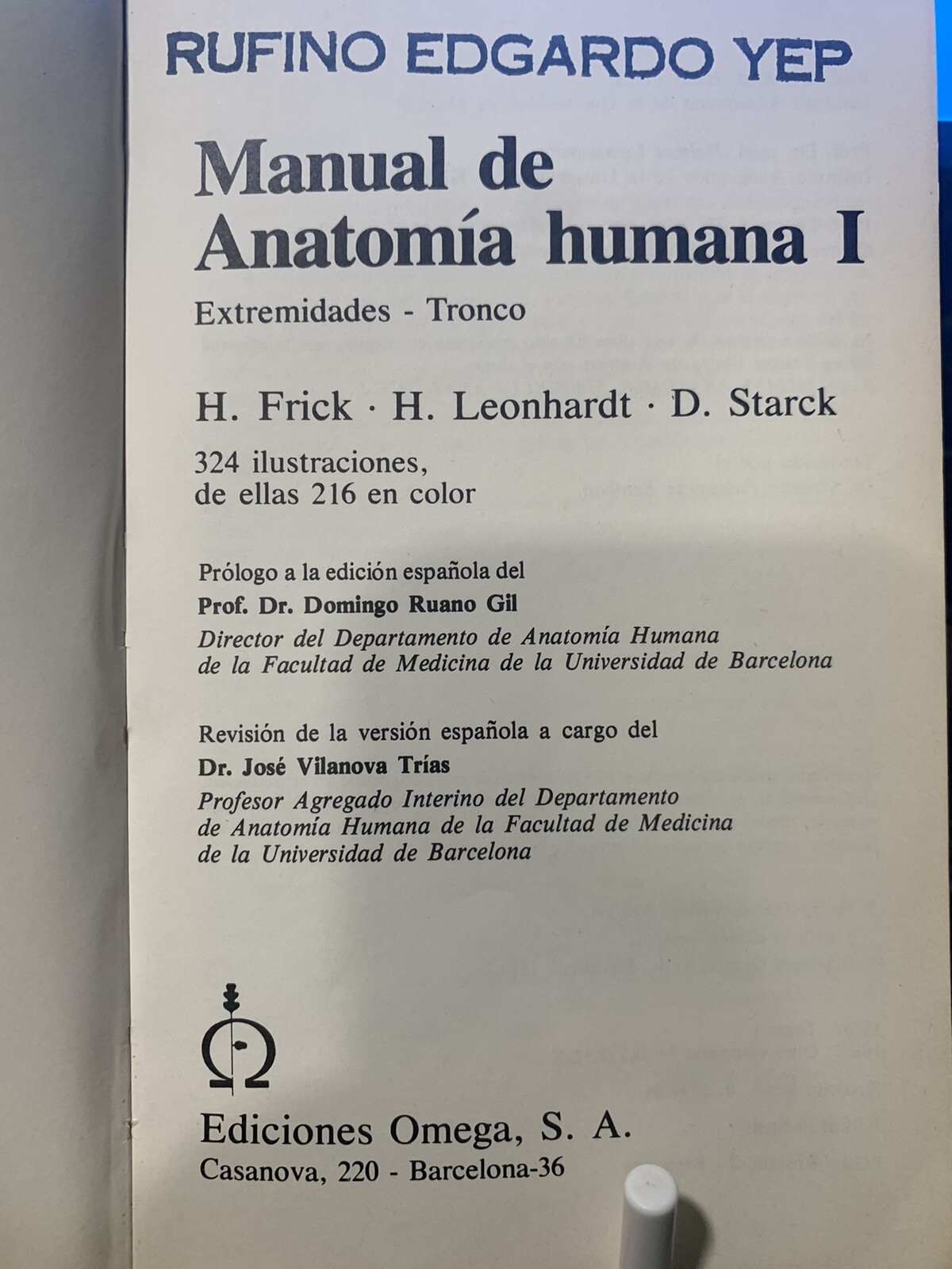 Manual De Anatomia Humana Tomo I Y II – Frick, Leonhardt & Stark 1981 Paperbacks
