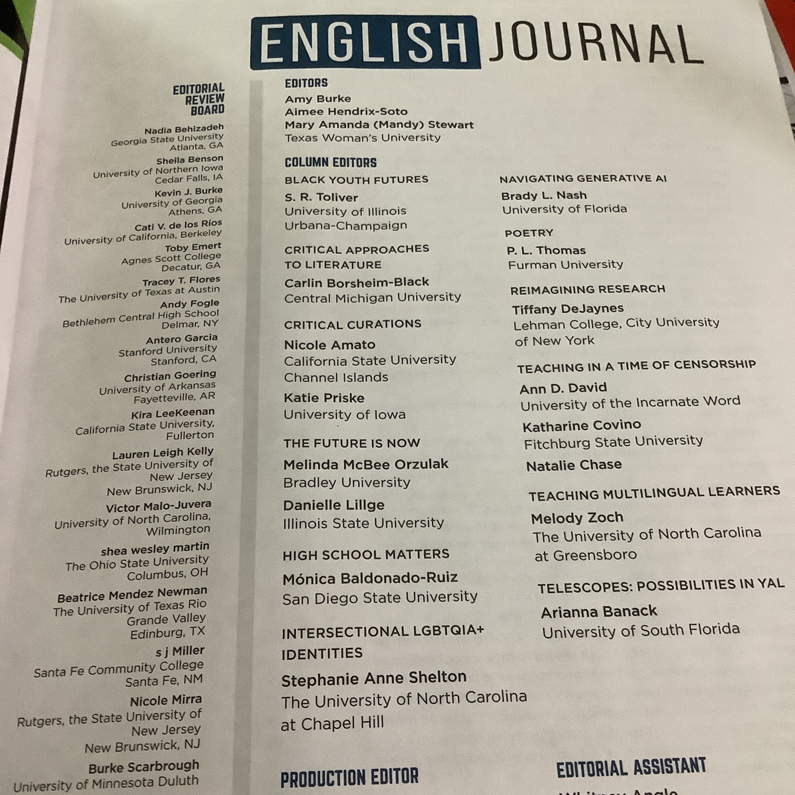 English Journal Sept&Jul 2025 Vol.114/115 N.1-6 NCTE Perspectives&Possibilities