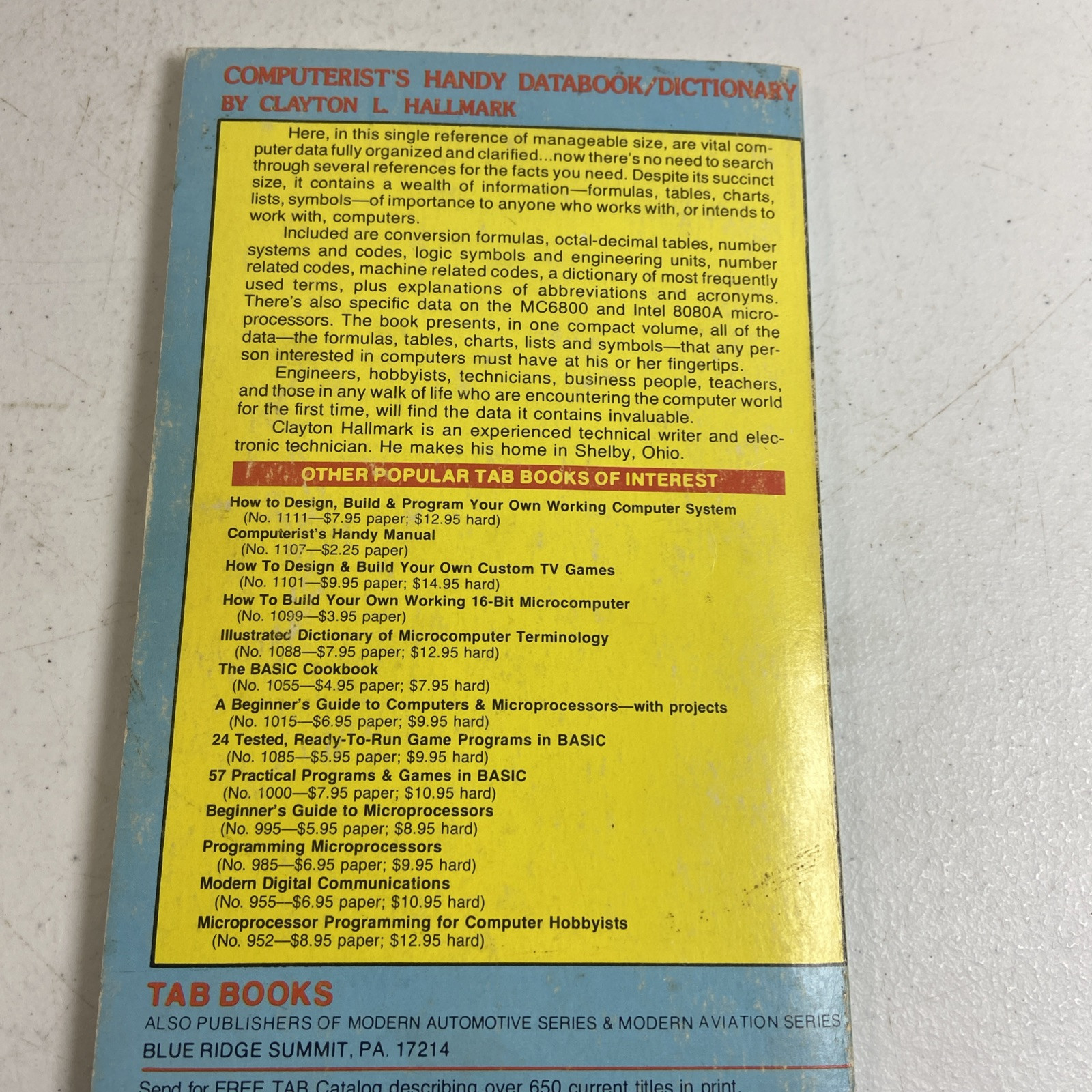 Computerist’s Handy Databook/Dictionary Clayton Hallmark 96 Pages VTG