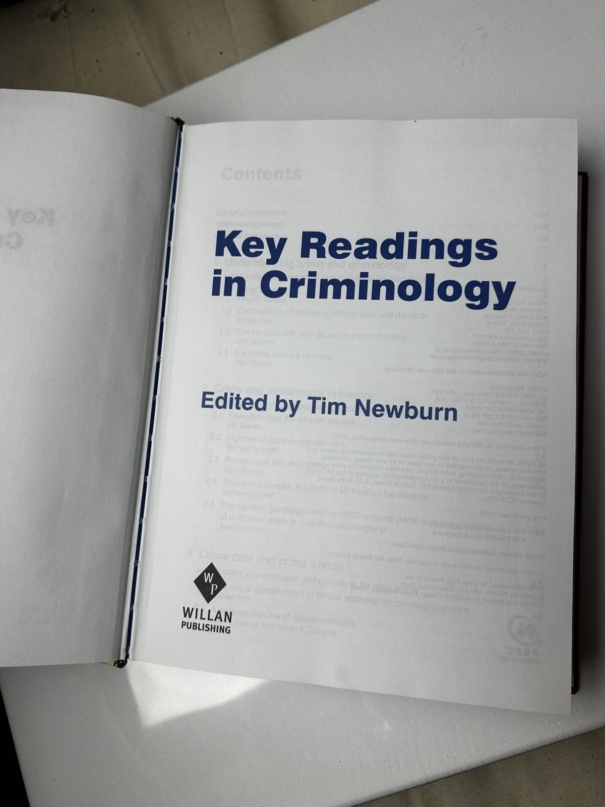 Key Readings in Criminology Tim Newburn Willan Publishing Hardcover Textbook