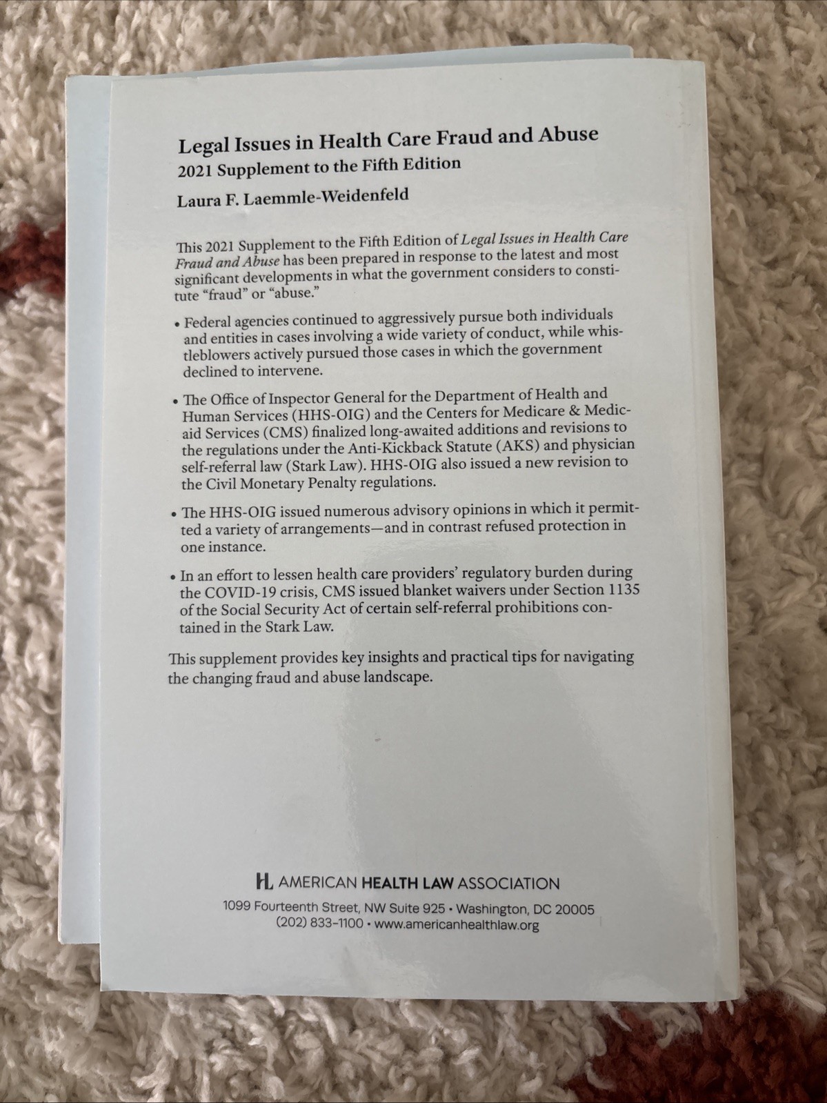 AHLA Legal Issues In Healthcare Fraud And Abuse 5th Ed w/ 2021 Supplement