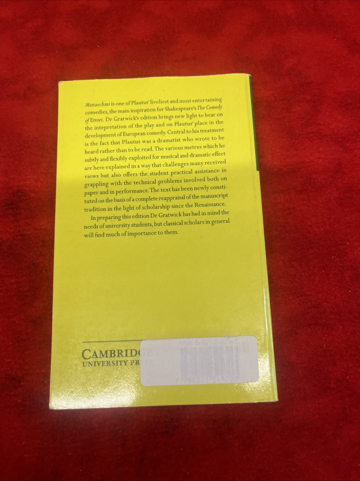Plautus: Menaechmi (Cambridge Greek and Latin Classics) (b1)