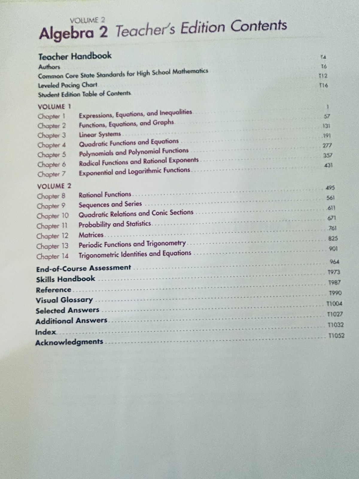 Algebra 2: Common Core Teacher’s Edition Volume 2 (2012 Pearson Hardcover)
