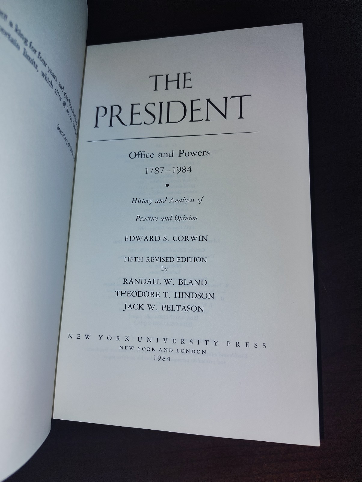The President Office and Powers by Edward S. Corwin ~ 5th Ed. 1984 Paperback