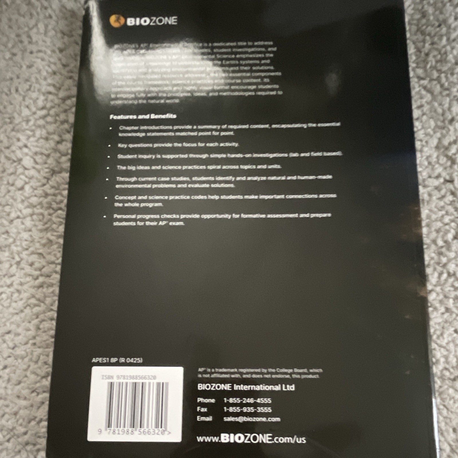 BIOZONE AP Environmental Science Textbook 1st Ed Paperback 2020 Richard Allan
