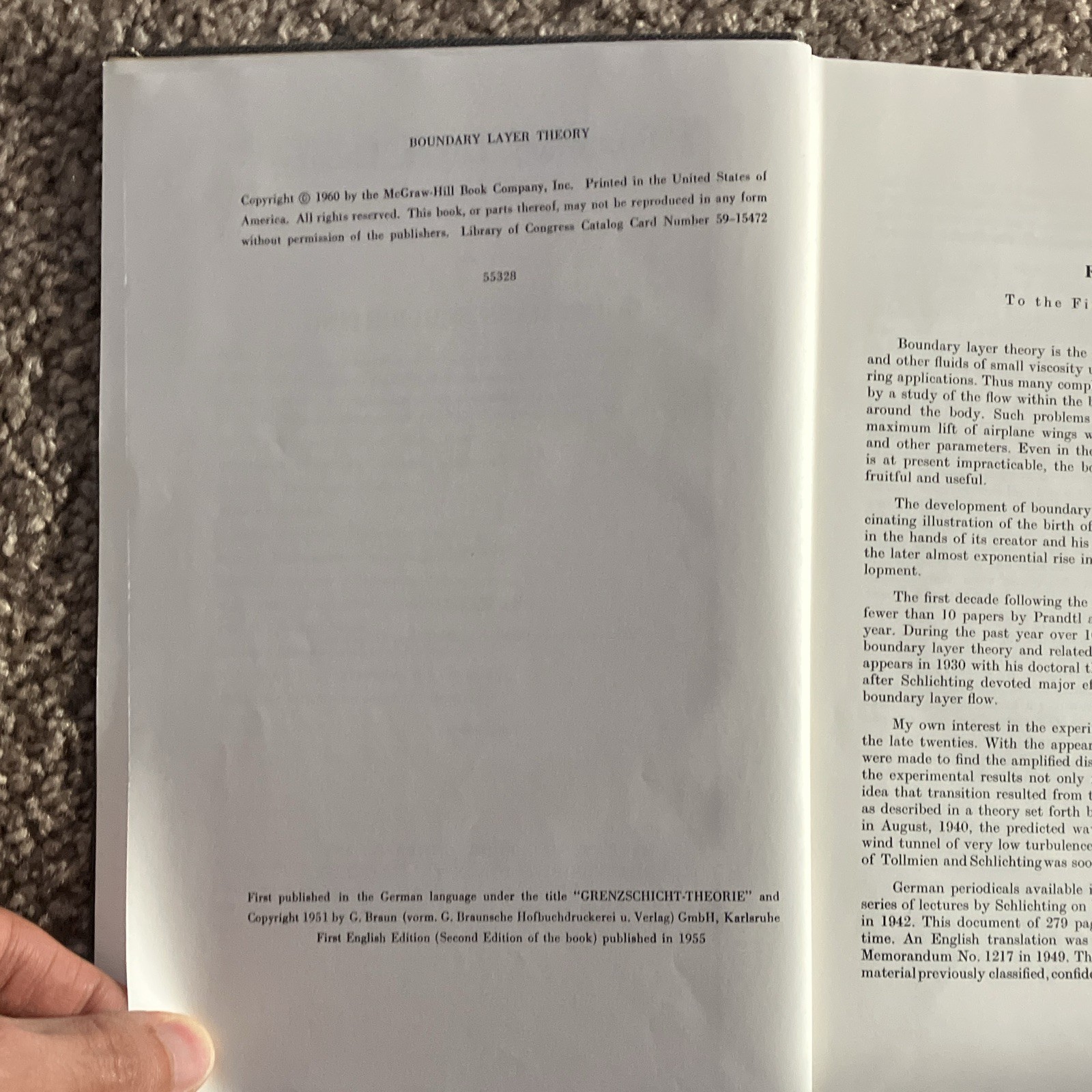 McGraw-Hill Boundary Layer Theory 4th Ed HC Hermann Schlichting 1960 MPN