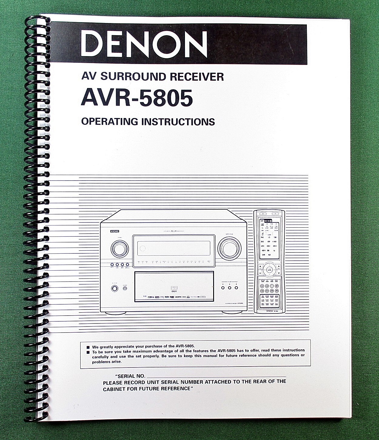 Denon AVR-5805 Instruction Manual: 192 Pages & Protective Covers!