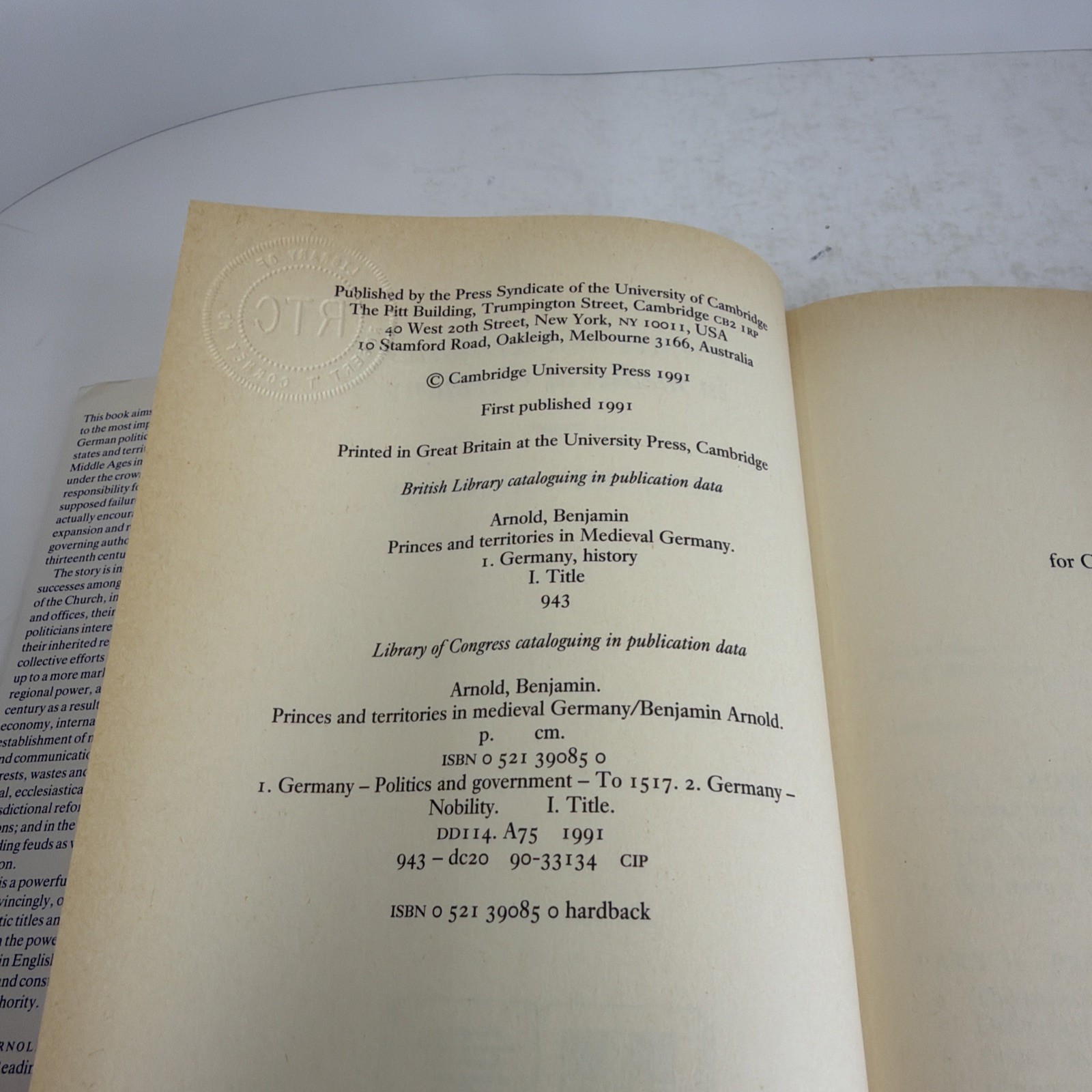 Arnold, Benjamin Princes and Territories in Medieval Germany Benjamin Arnold