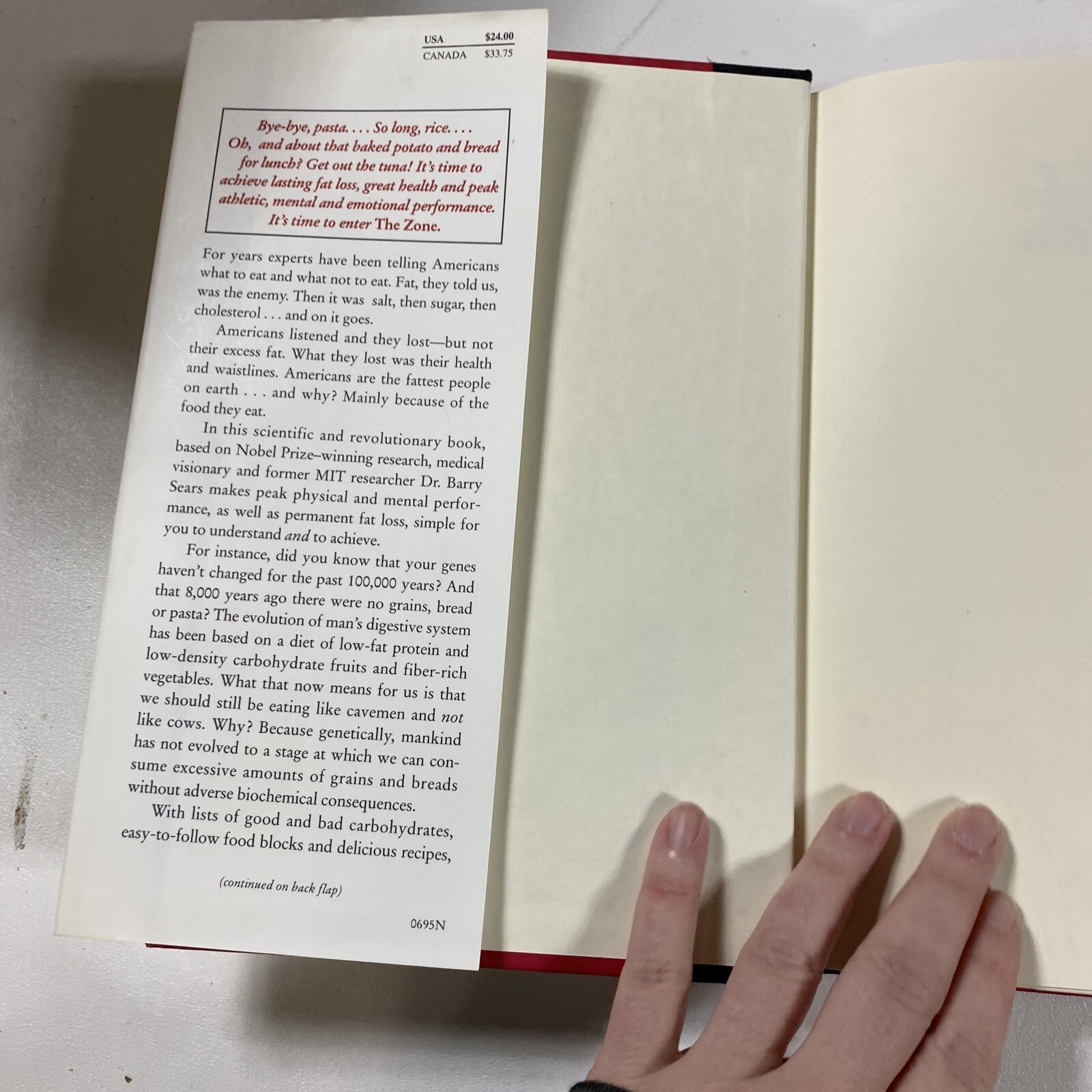 The Zone : A Dietary Road Map – Barry Sears (Dust Jacket, 1995, 1st Edition)