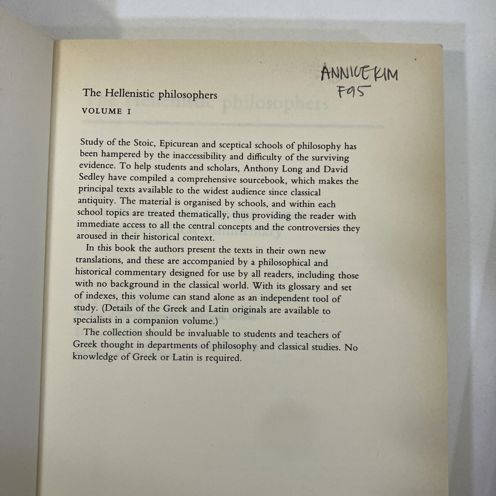 The Hellenistic Philosophers Vols 1-2 AA Long & DN Sedley TPB Set Cambridge