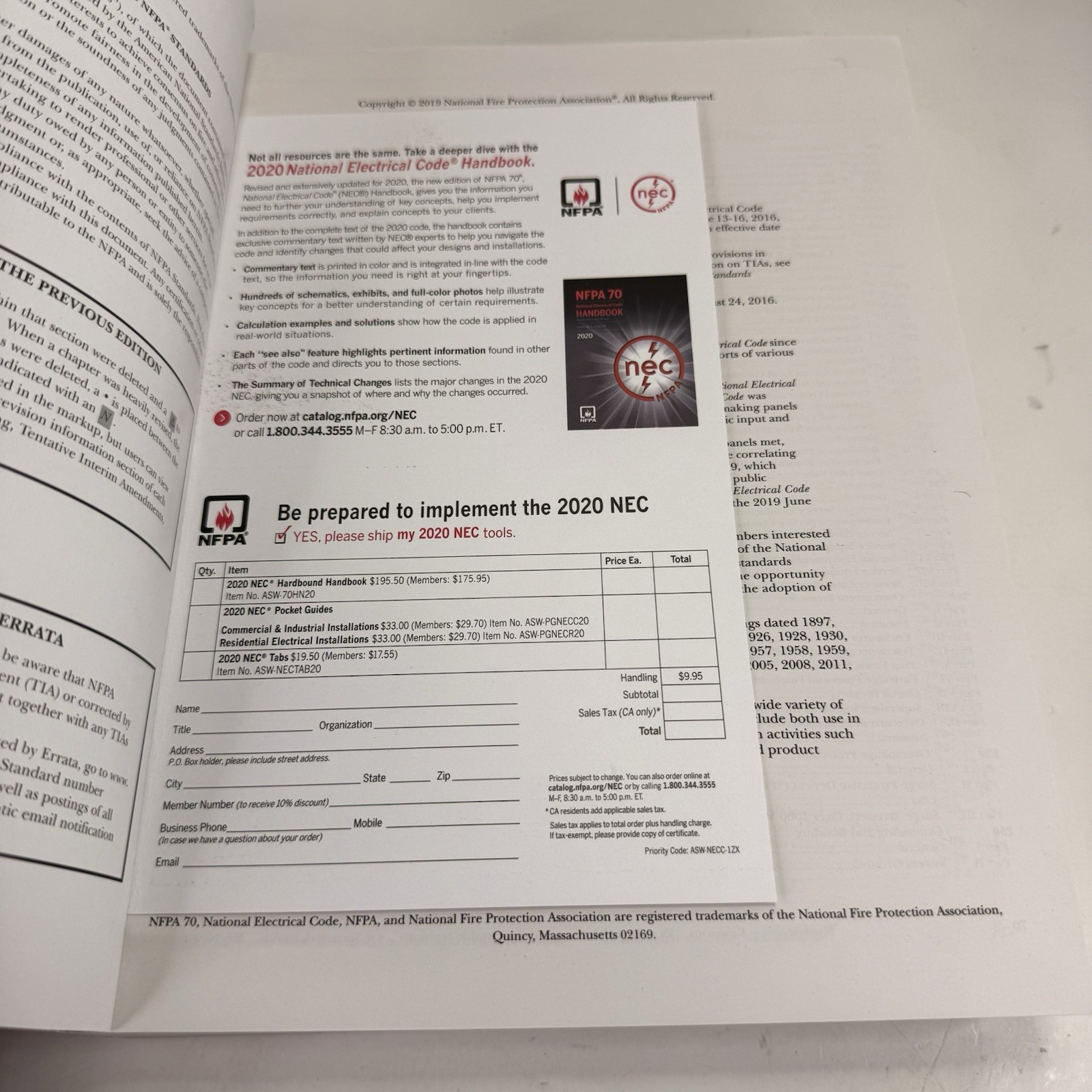 NFPA 70 National Electrical Code 2020 Edition Paperback with Index Tabs NEW