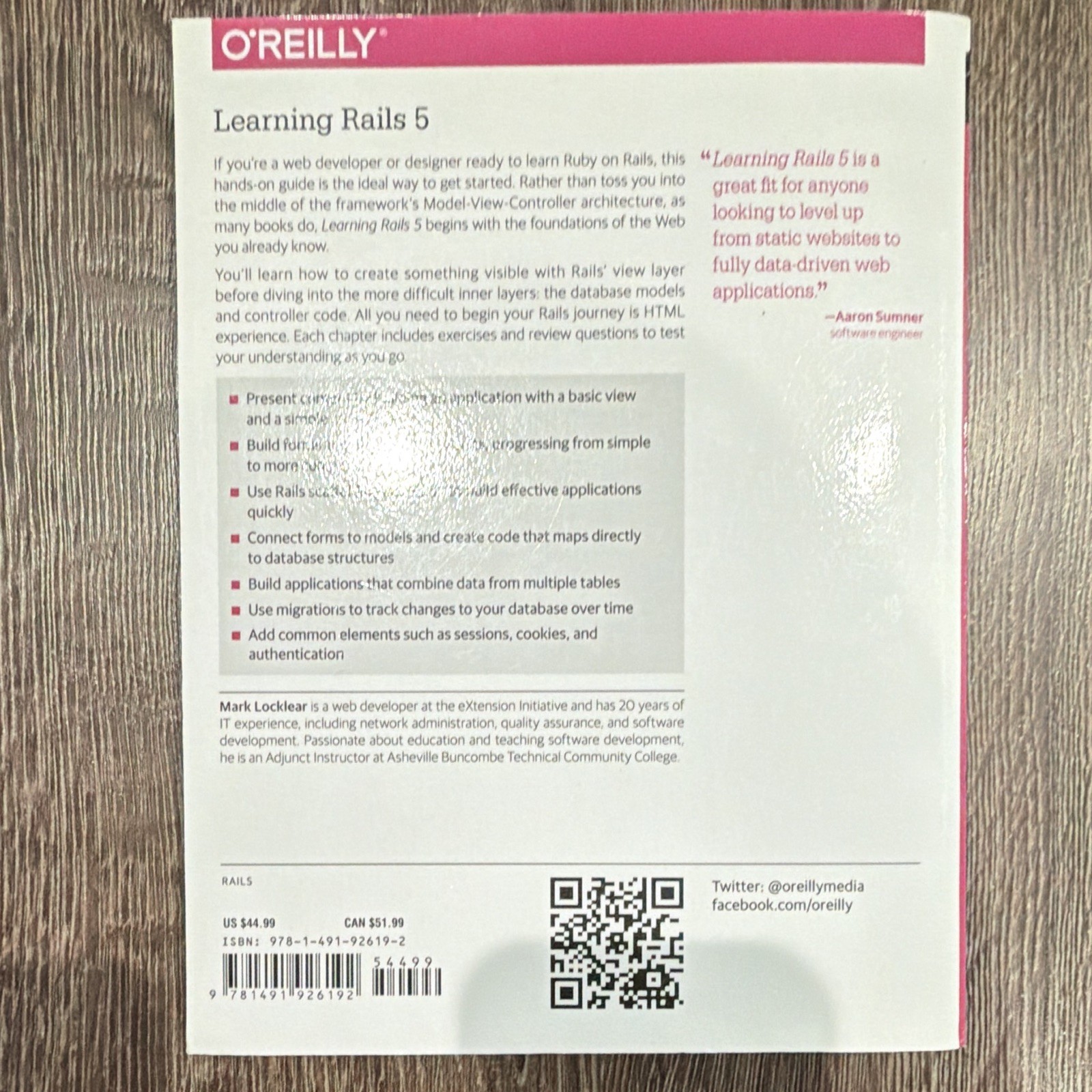 O’Reilly Learning Rails 5: Rails from the Outside In Paperback 2016 Locklear