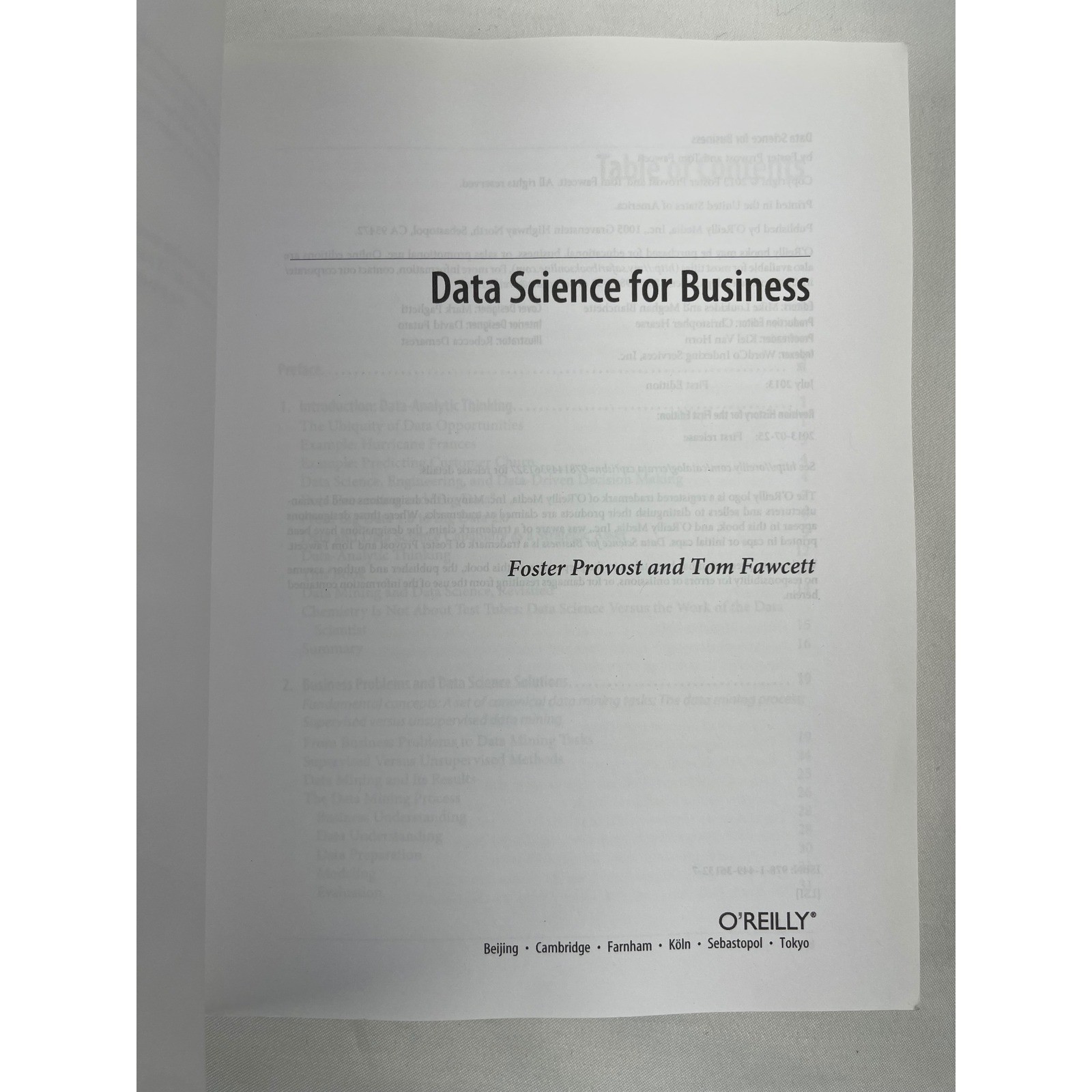 O’Reilly Data Science for Business Provost Fawcett Paperback First Edition