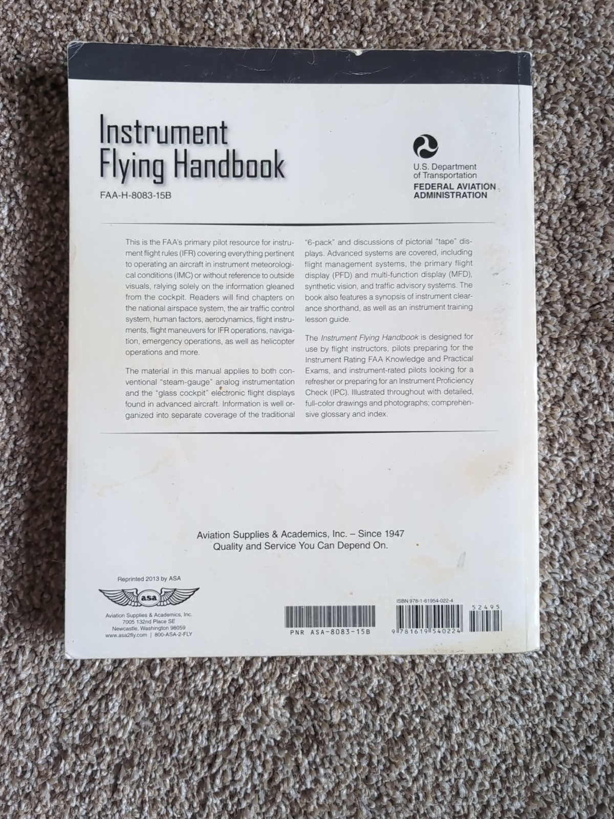 FAA Instrument Flying Handbook: FAA-H-8083-15B, ASA publication, Used